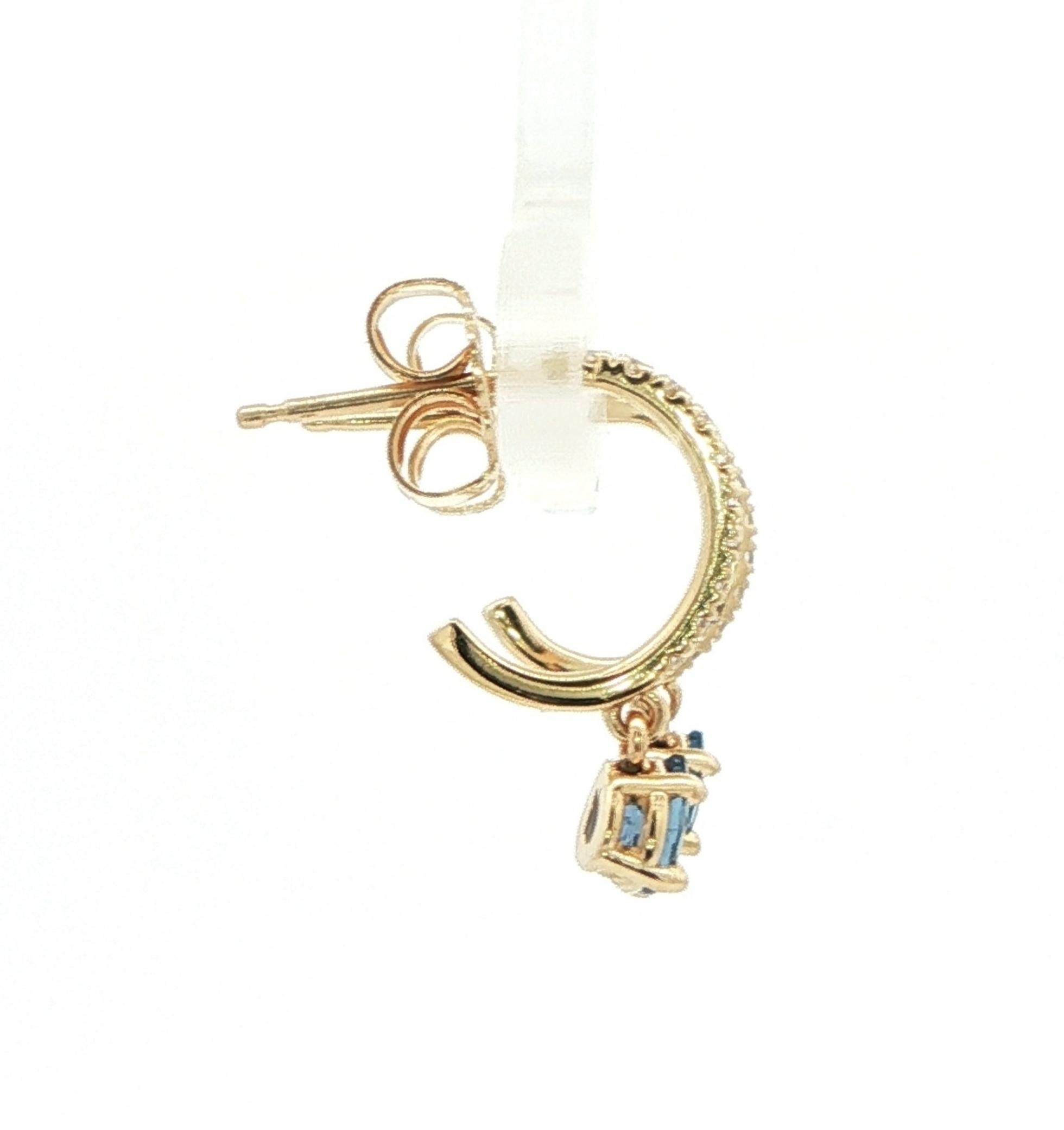 Montana Yogo Sapphire and Diamond Pave Hoop Dangle Stud Earrings in Yellow Gold (0.46cts TWT) side