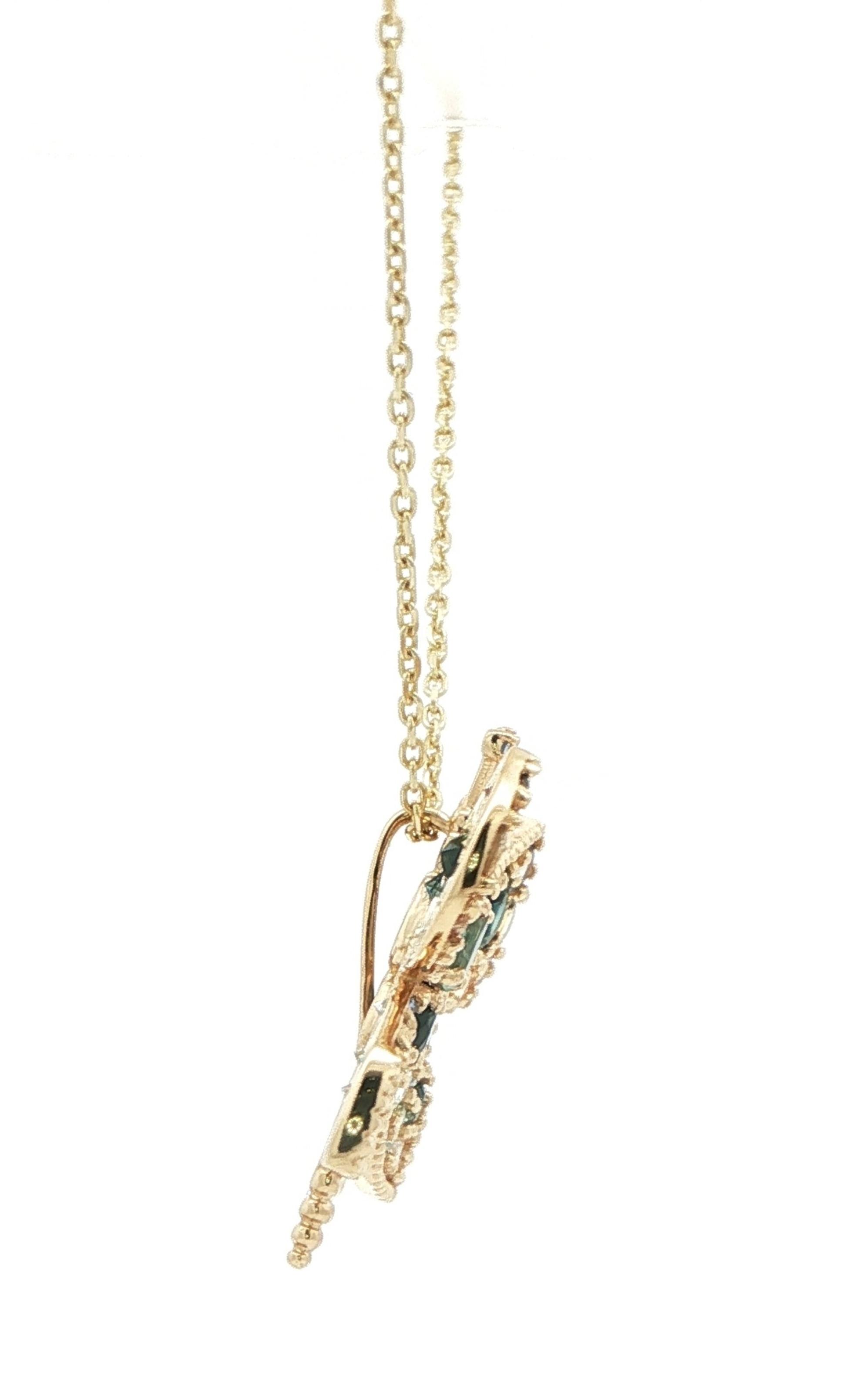 Montana Yogo Sapphire Cluster Butterfly Necklace in Yellow Gold (5.95cts TWT) side