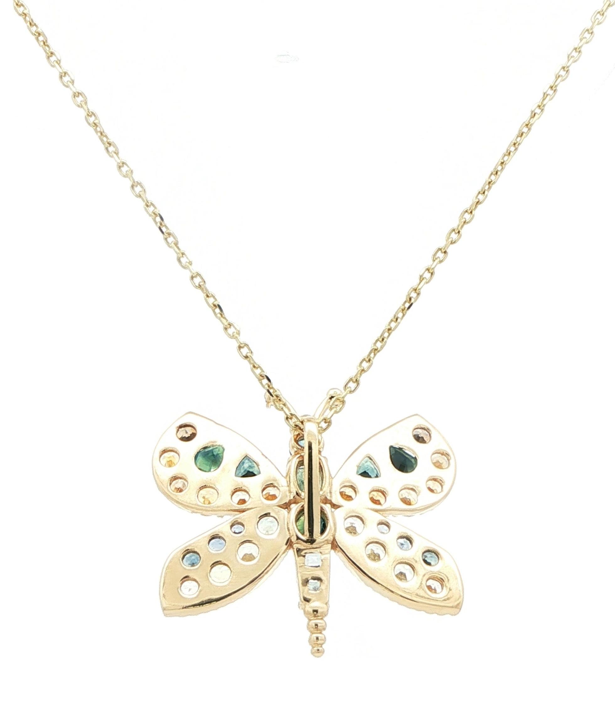 Montana Yogo Sapphire Cluster Butterfly Necklace in Yellow Gold (5.95cts TWT) back