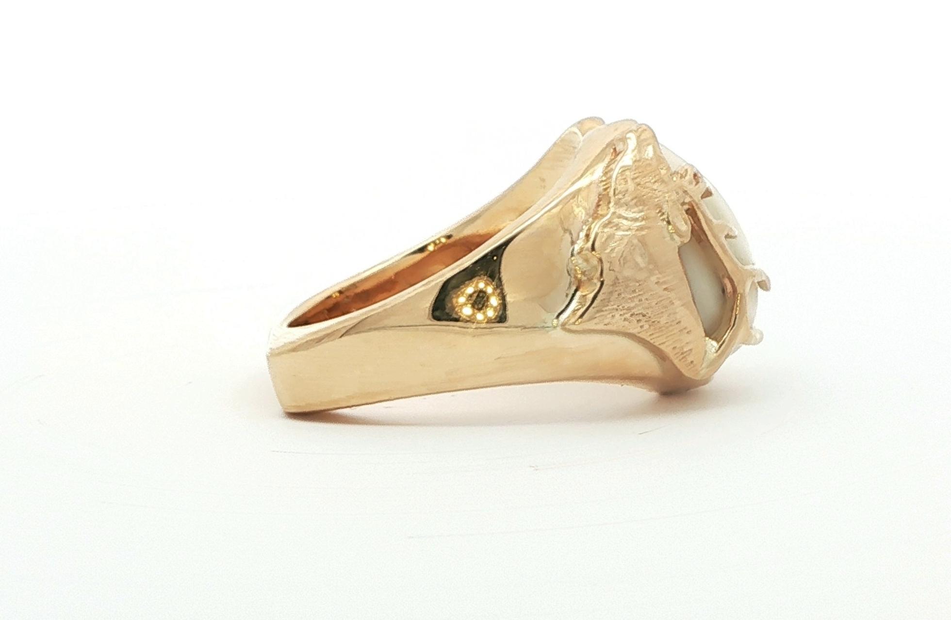 Estate Piece: Elk Head Elk Ivory Ring with Channel-set Diamond Accent in Yellow Gold (0.24cts TWT) side