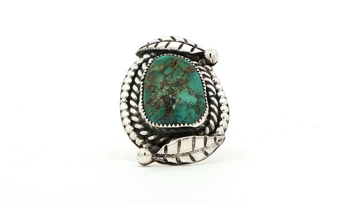 content/products/Estate Piece: Leaf Decal Double Rope Turquoise Ring in Sterling Silver