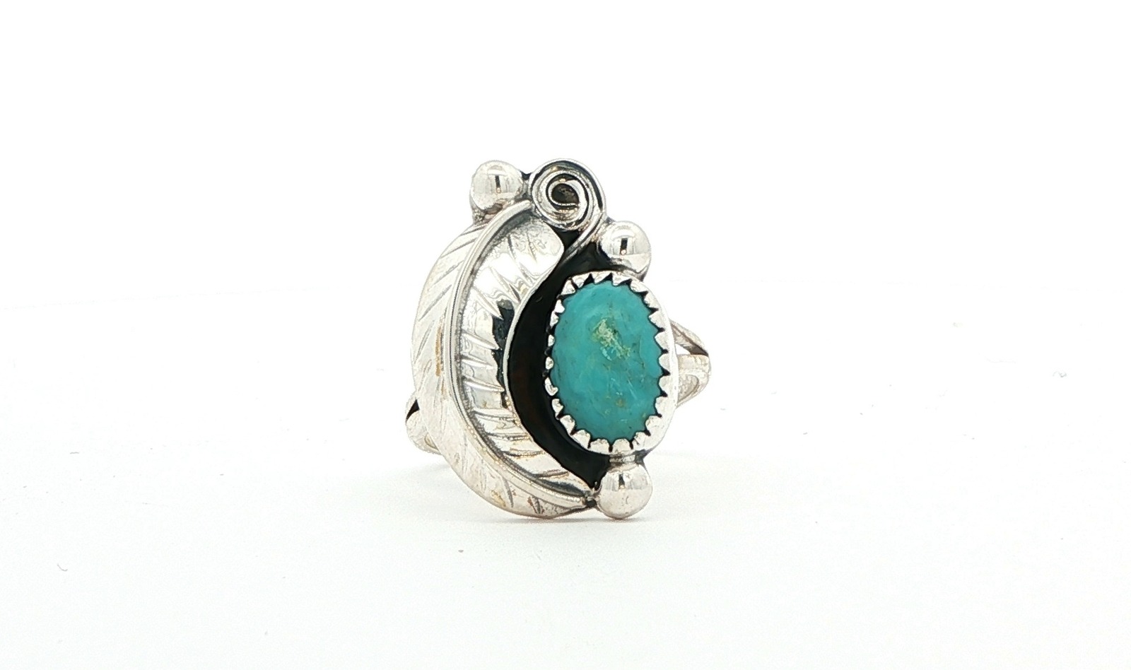 Estate Piece: Lead and Bead Turquoise Ring in Sterling Silver