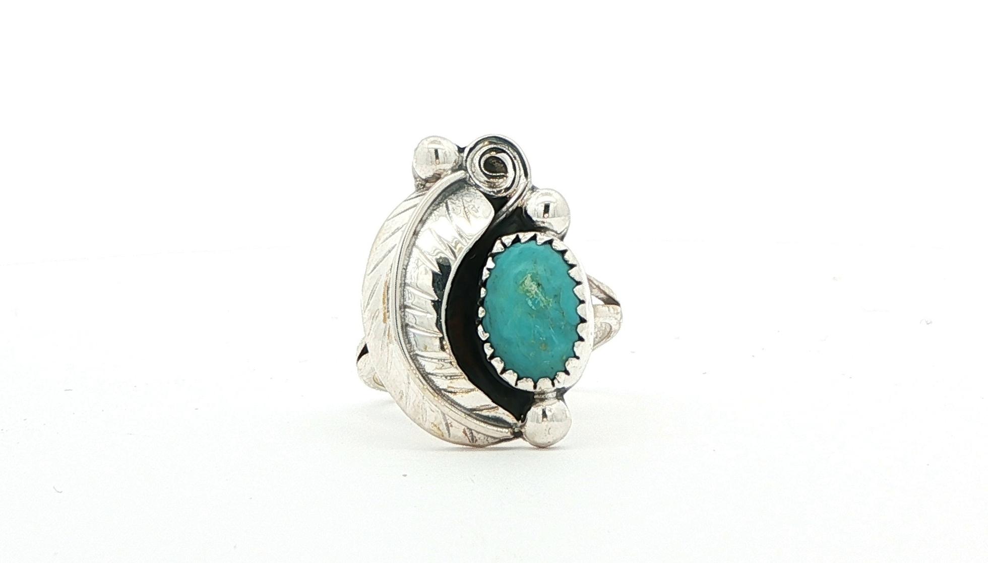 Estate Piece: Lead and Bead Turquoise Ring in Sterling Silver