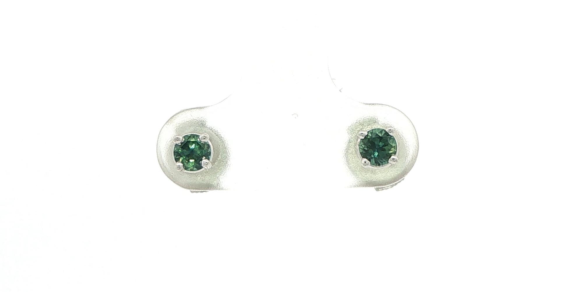 4-Prong Bluish Green Montana Sapphire Stud Earrings in White Gold (0.45cts TWT)