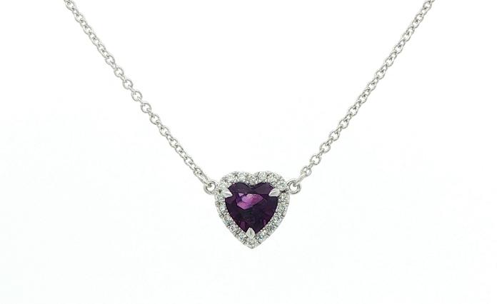 content/products/Estate Piece: Split Chain Amethyst Heart and Diamond Halo Necklace in White Gold (0.93cts TWT)