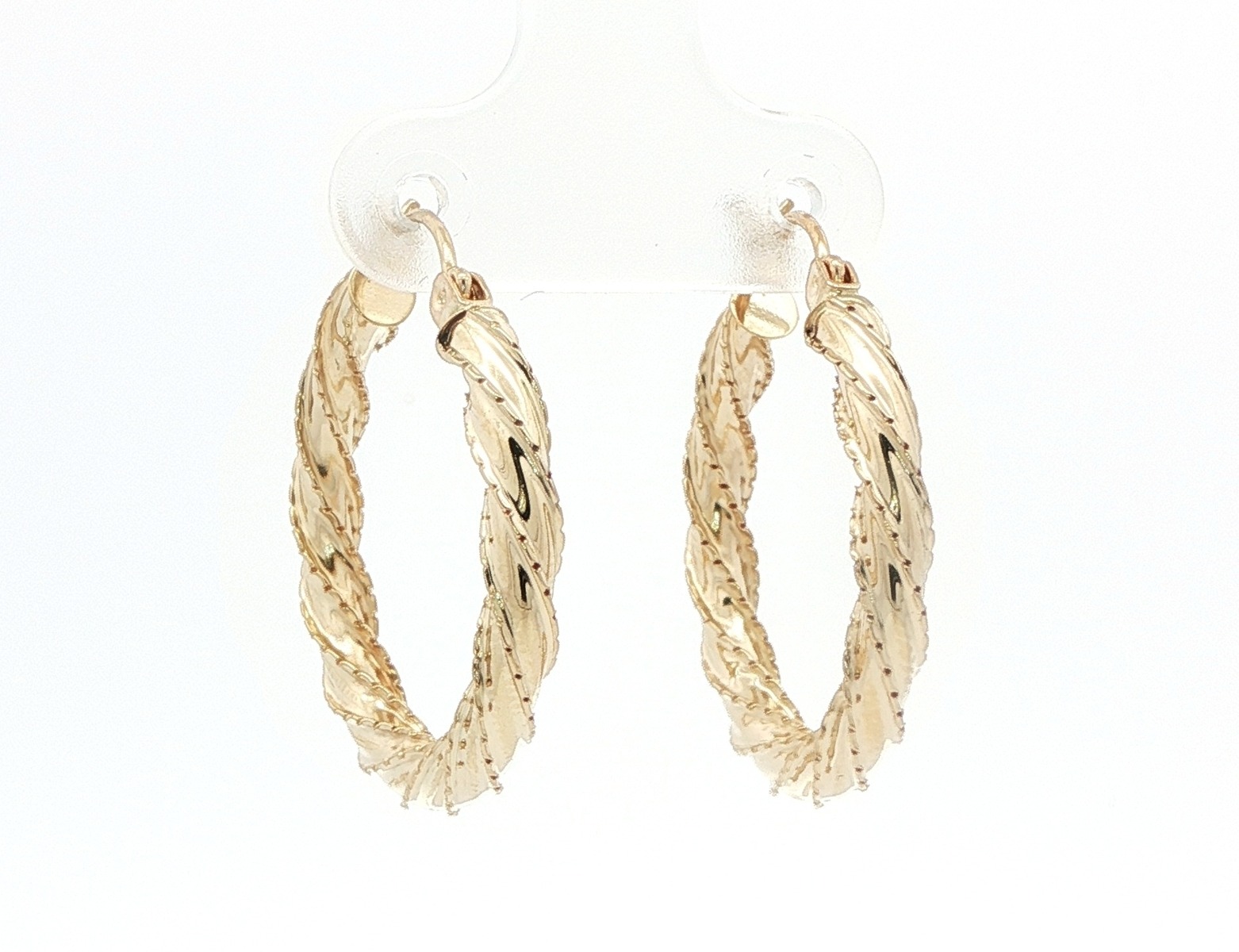 Estate Piece: Hollow Textured Twisted Yellow Gold Hoop Earrings