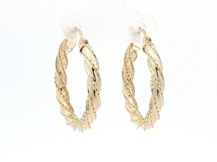 content/products/Estate Piece: Hollow Textured Twisted Yellow Gold Hoop Earrings