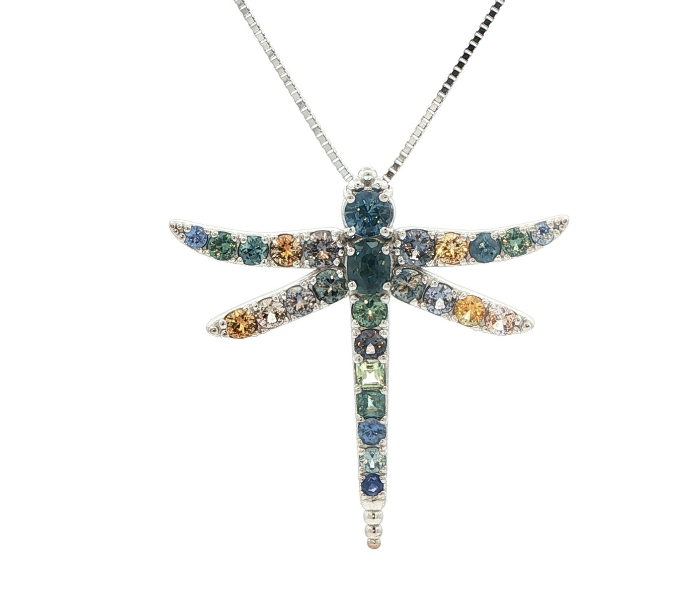 Dragonfly Montana Sapphire Pave Necklace in White Gold (3.50cts TWT)
