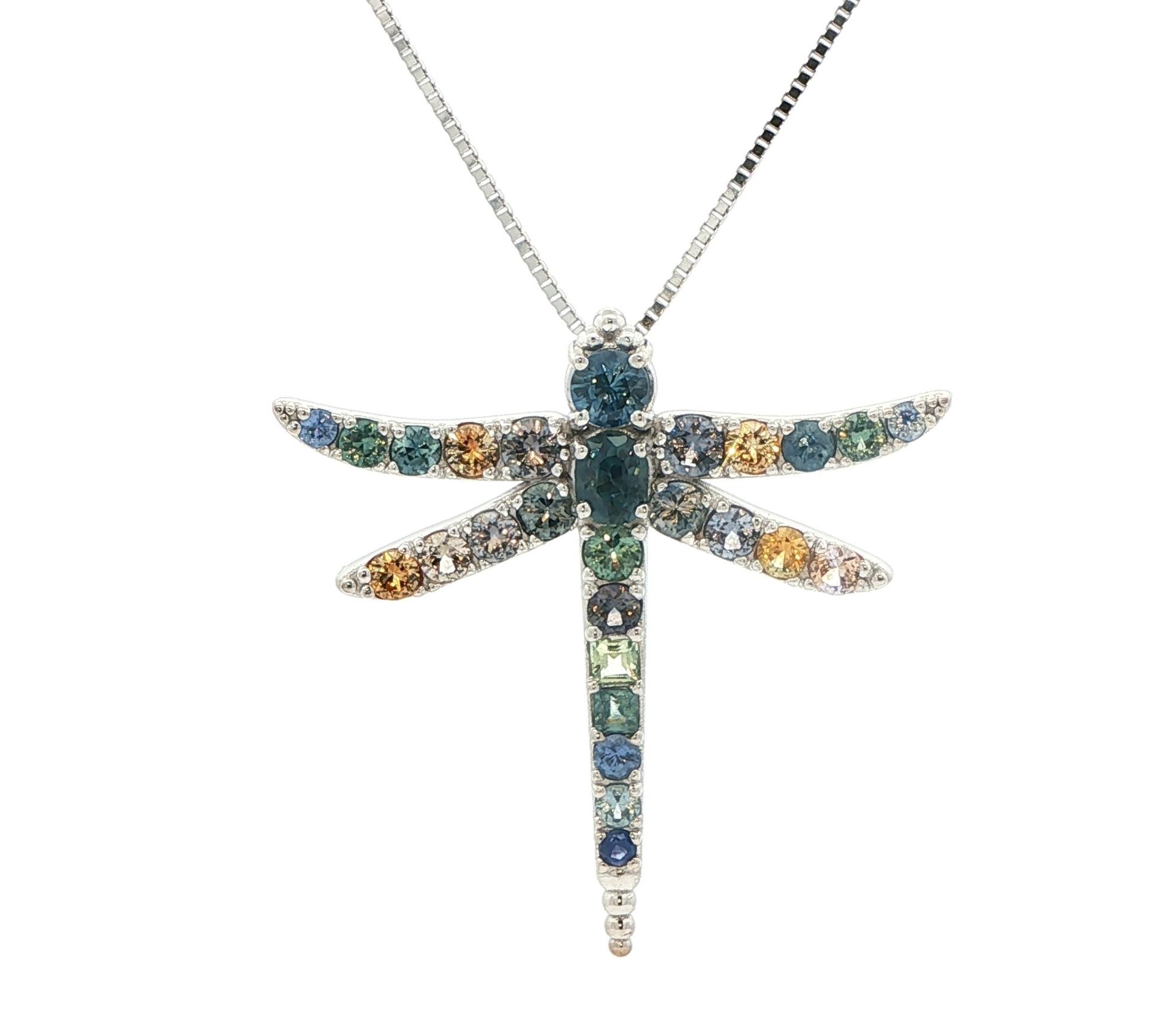 Dragonfly Montana Sapphire Pave Necklace in White Gold (3.50cts TWT)