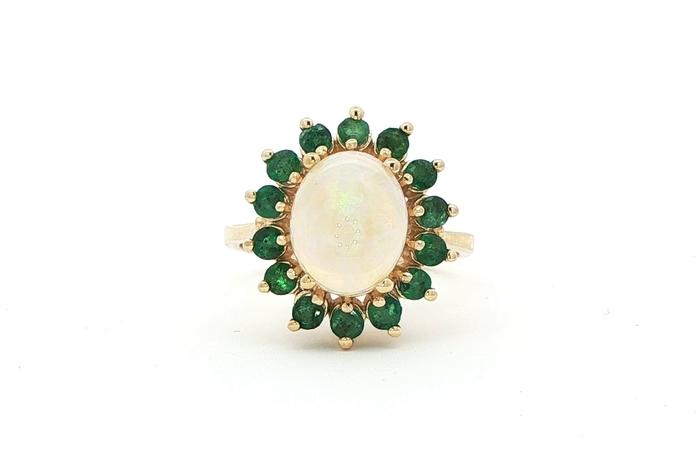 content/products/Estate Piece: Oval Opal with Emerald Halo Ring in Yellow Gold (3.75cts TWT)