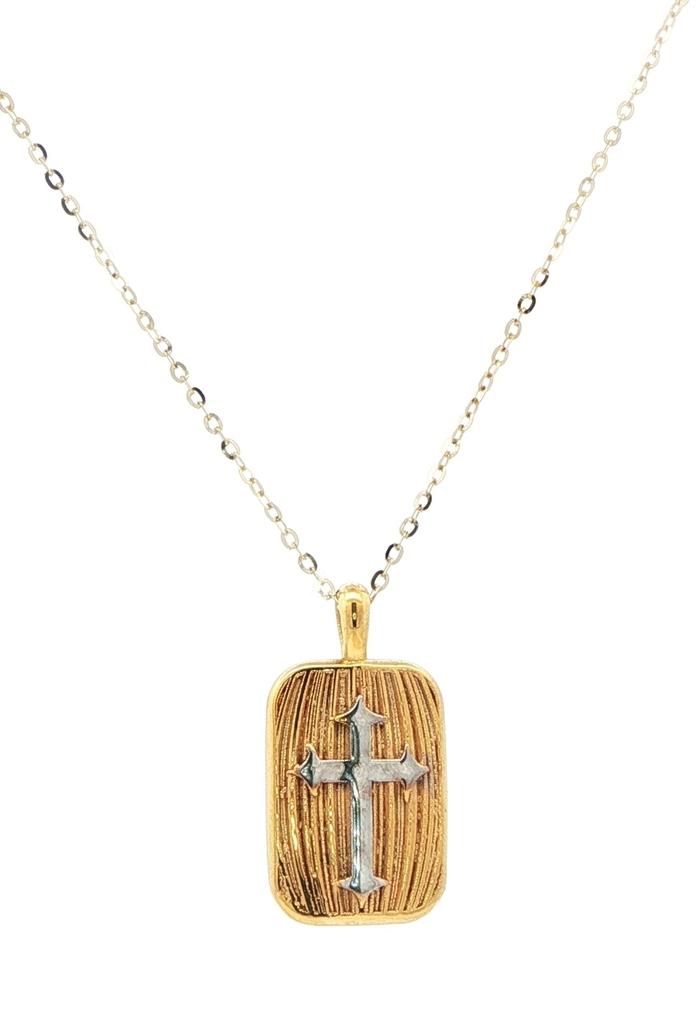 content/products/Two Tone Emblem Cross Necklace in Yellow and White Gold