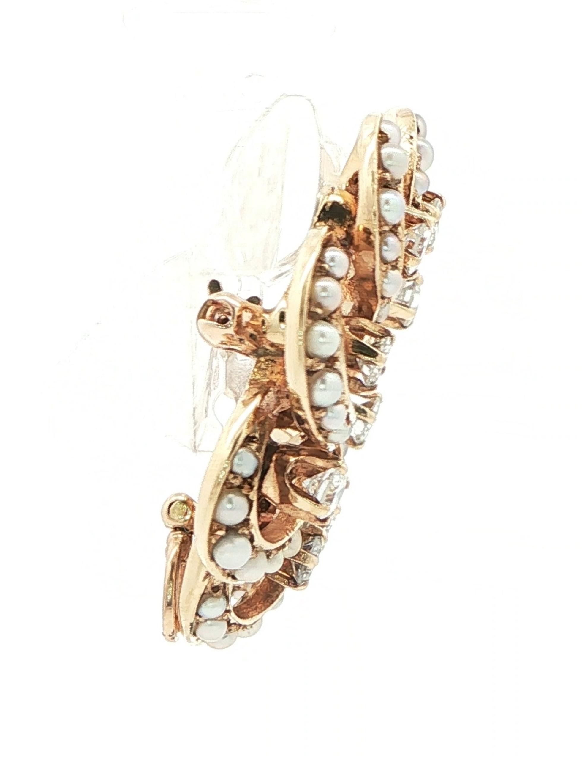 Estate Piece: Wreath Diamond and Pearl Pin in Yellow Gold (0.80cts TWT) side