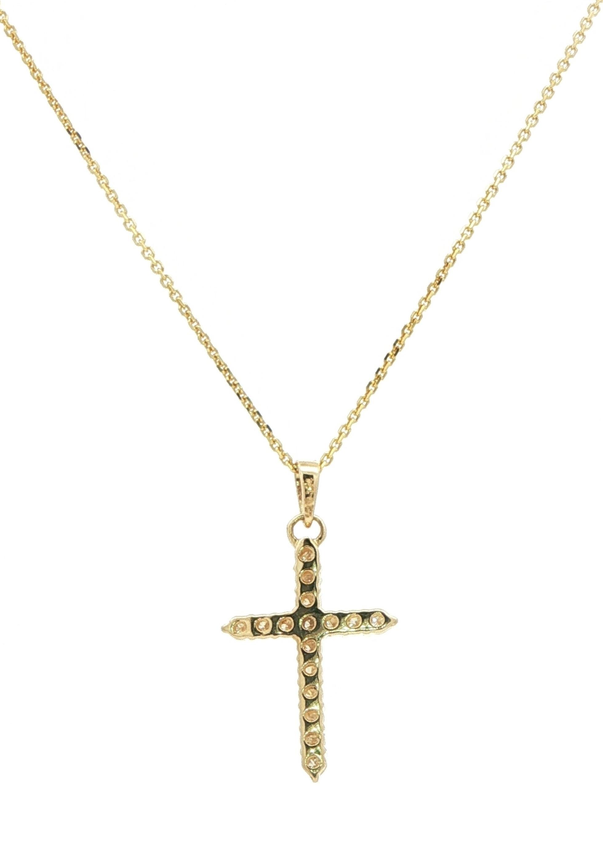16-Stone Cross Diamond Necklace in Yellow Gold (0.25cts TWT) back
