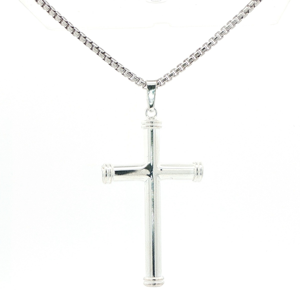 Large Hollow Rounded Cross Necklace in Sterling Silver
