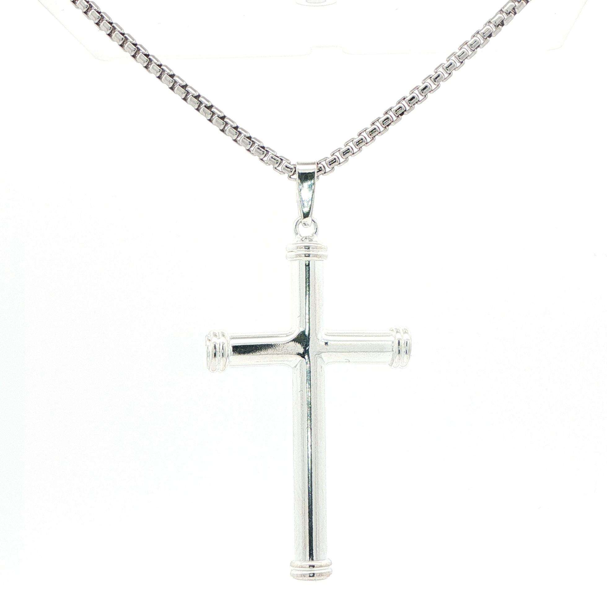 Large Hollow Rounded Cross Necklace in Sterling Silver