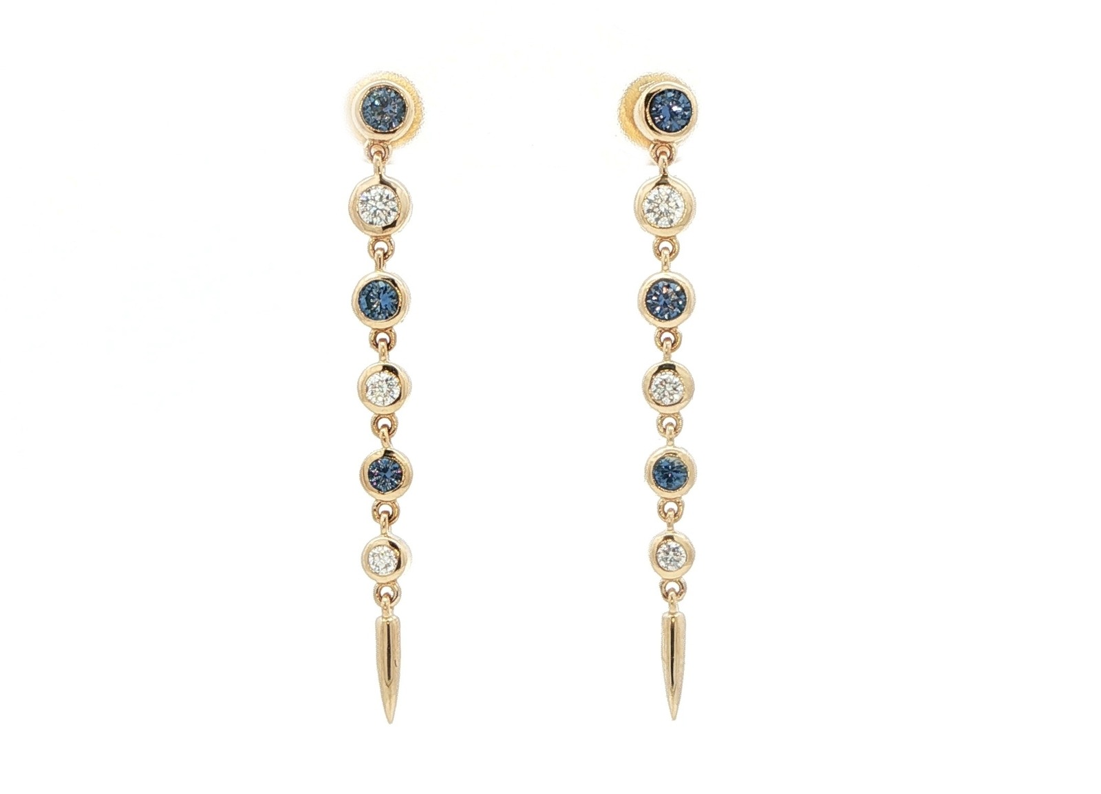 Bezel-Set Drop Dangle Montana Yogo Sapphire and Diamond Earrings in Yellow Gold (0.56cts TWT)
