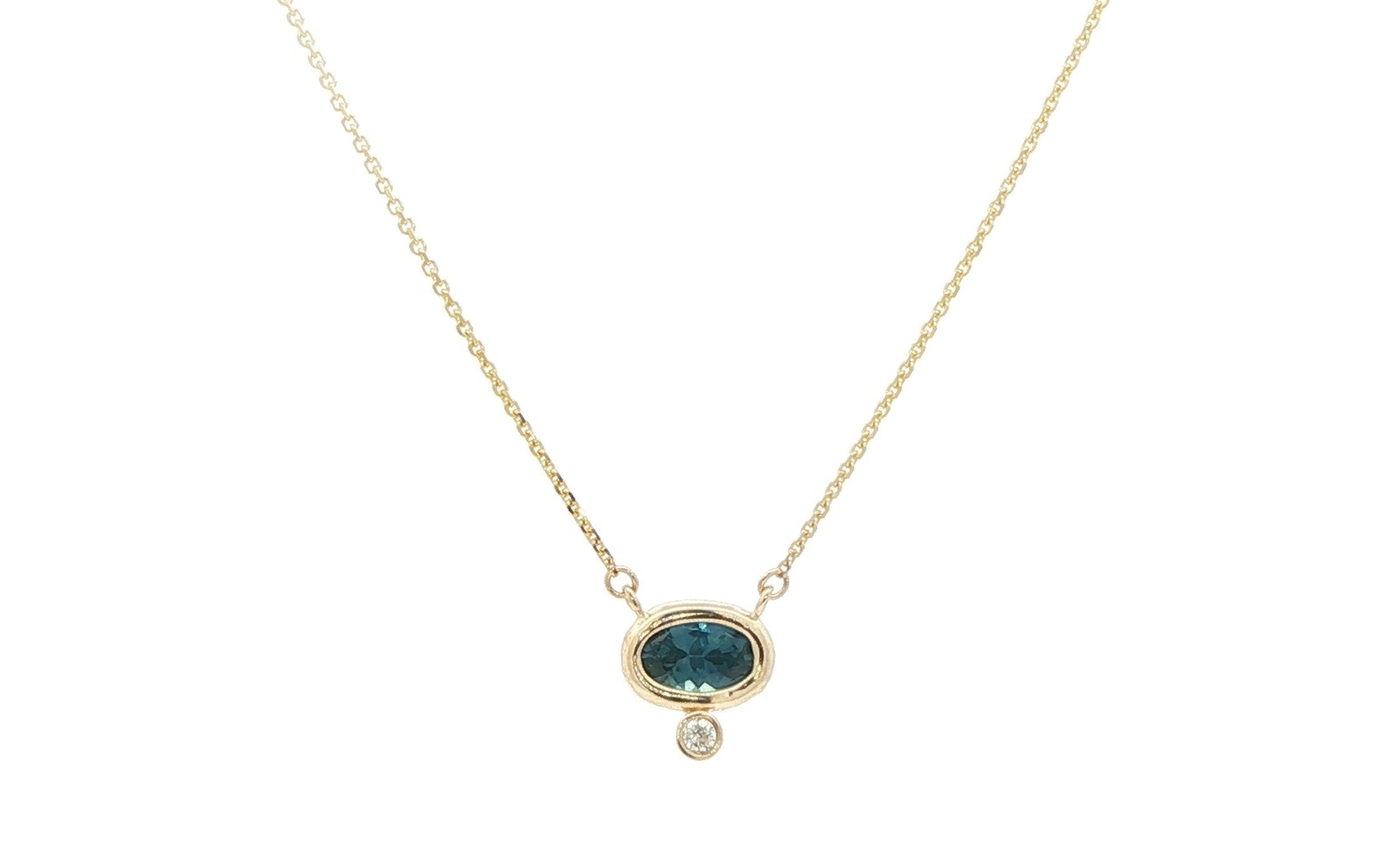 Two-Stone Back-Set Montana Sapphire and Diamond Necklace in Yellow Gold (0.67cts TWT)