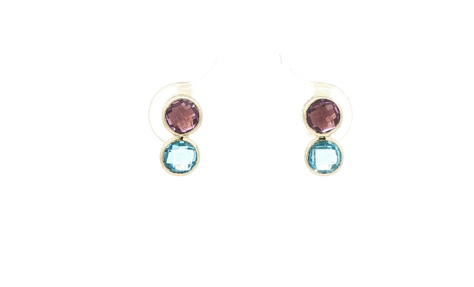 Two-Stone Bezel-Set Amethyst and Blue Topaz Earrings in Yellow Gold (1.00cts TWT)