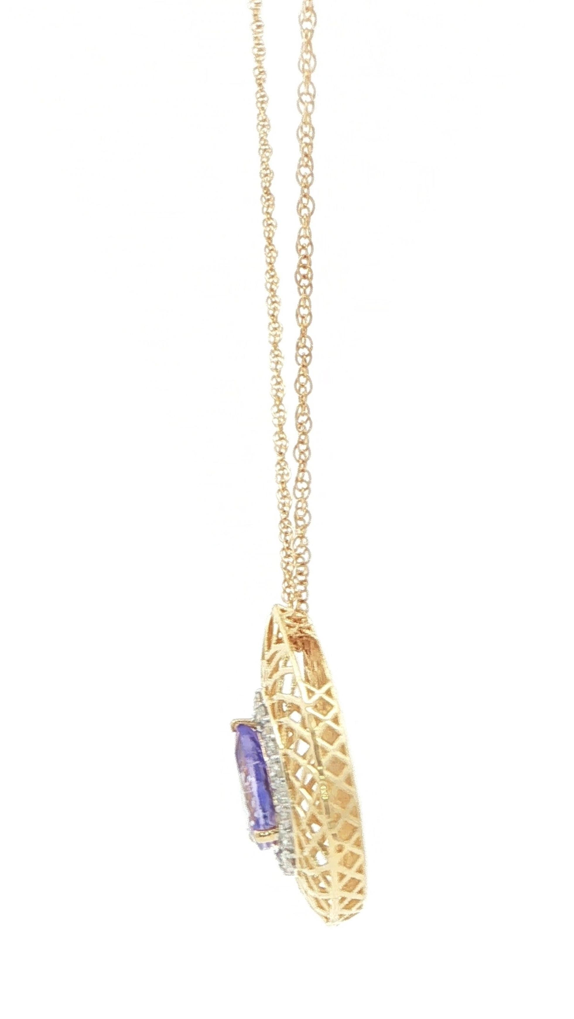 Estate Piece: Woven Tanzanite and Diamond Necklace in Yellow Gold (1.15cts TWT) side