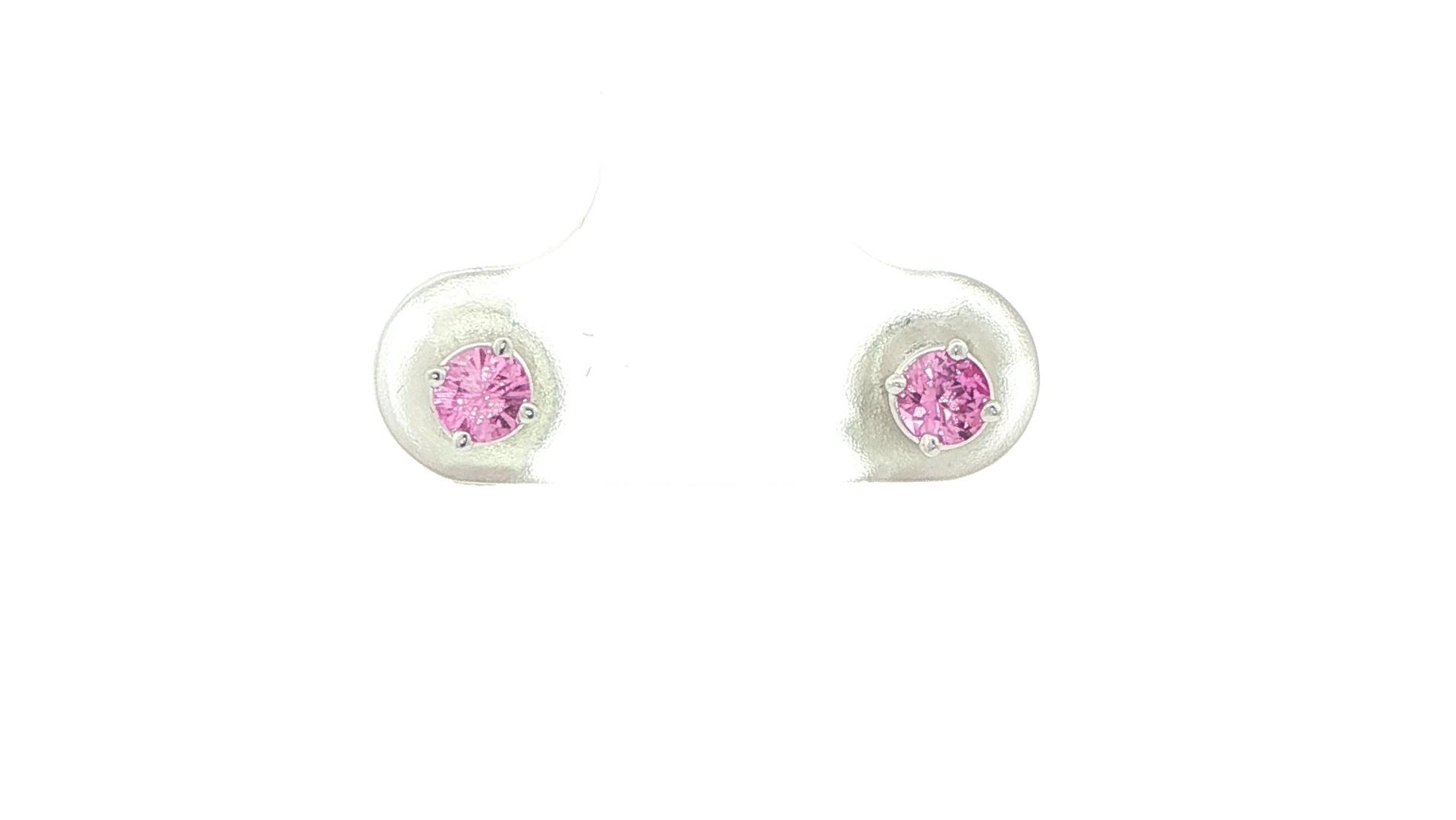 4-Prong Pink Montana Sapphire Stud Earrings with Protektor Backs in White Gold (0.36cts TWT)