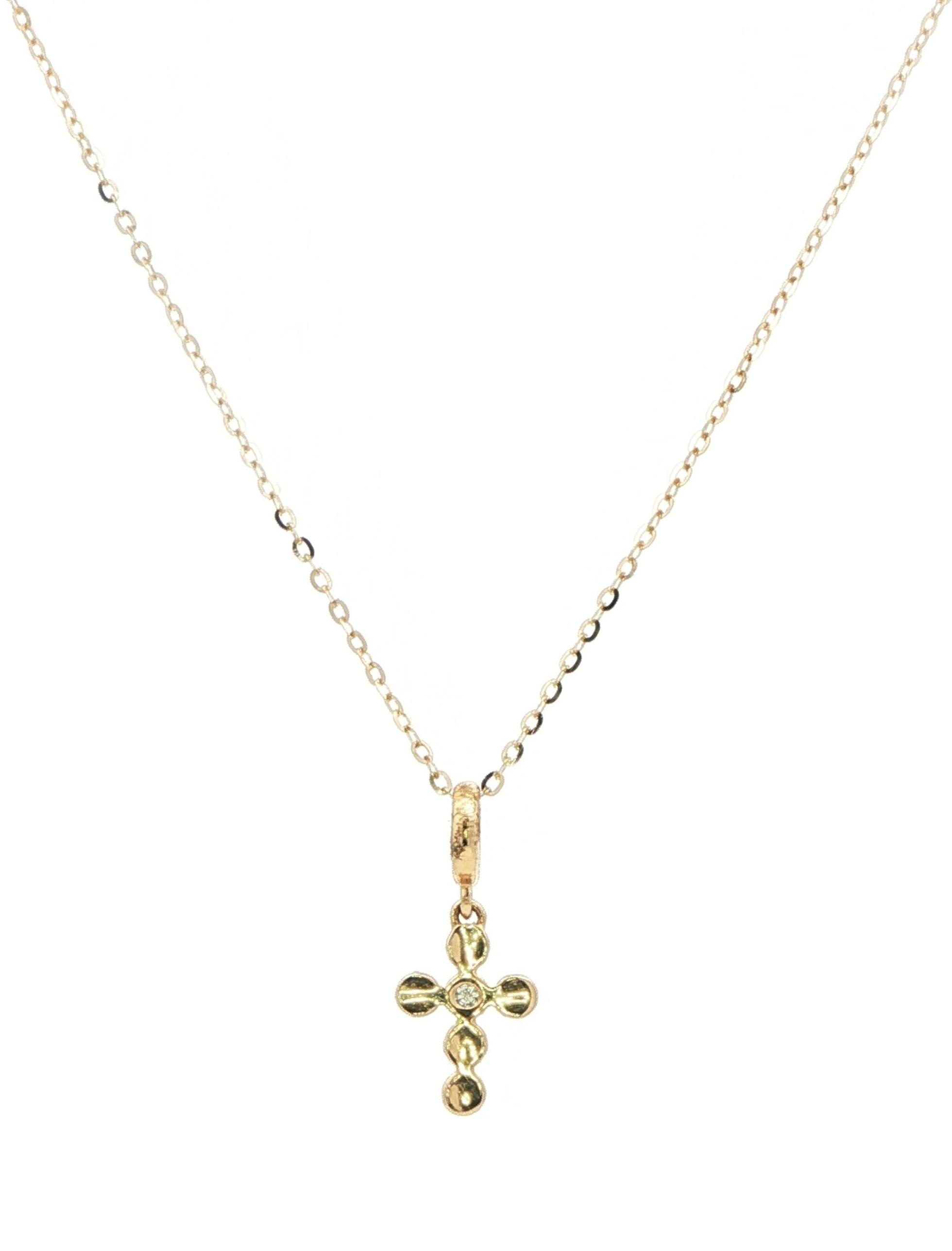 Mini Turquoise and Diamond Cross Necklace in Yellow Gold (0.10cts TWT) back