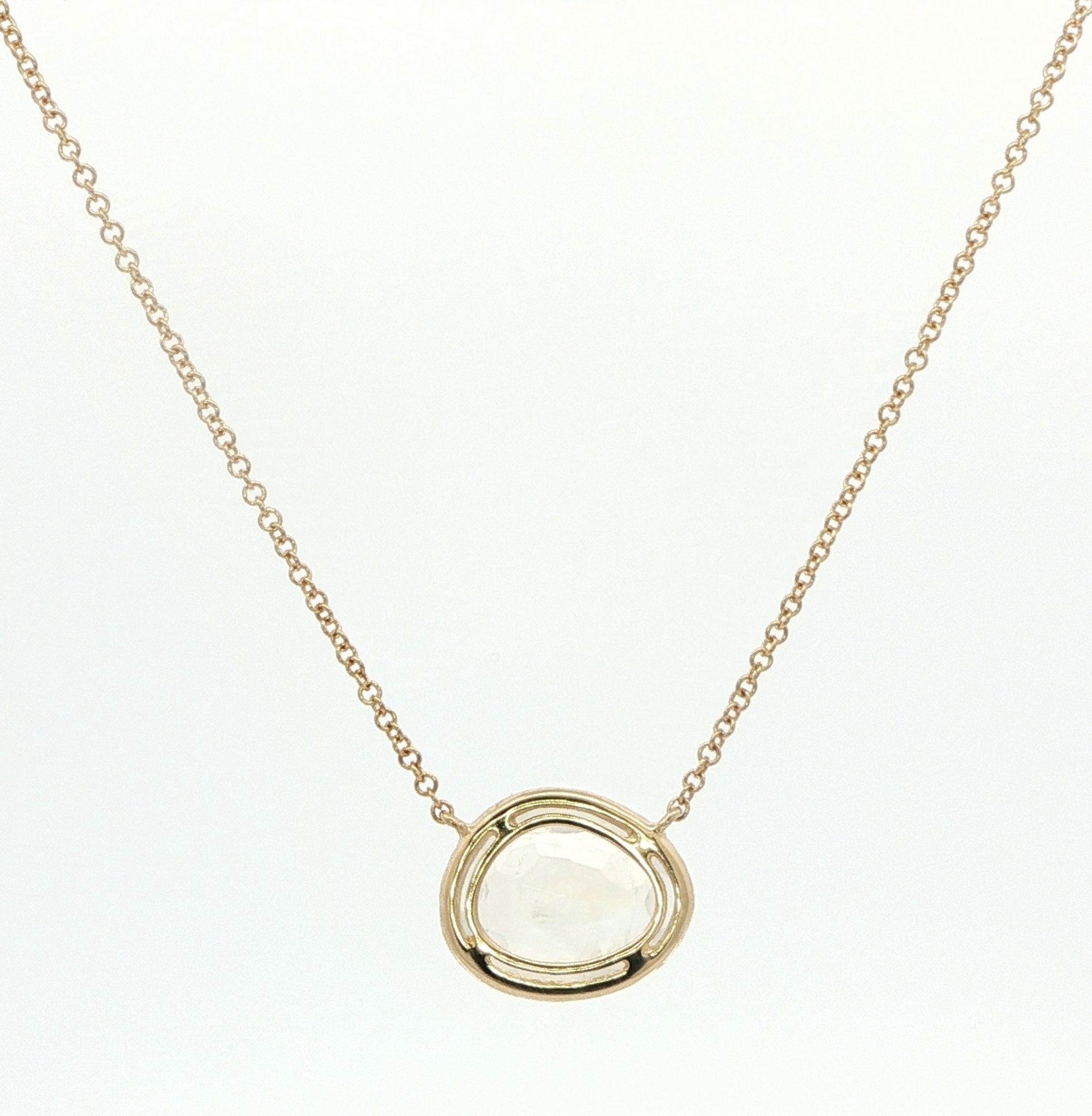 Organic Moonstone with Diamond Halo Necklace in Yellow Gold (2.37cts TWT) back