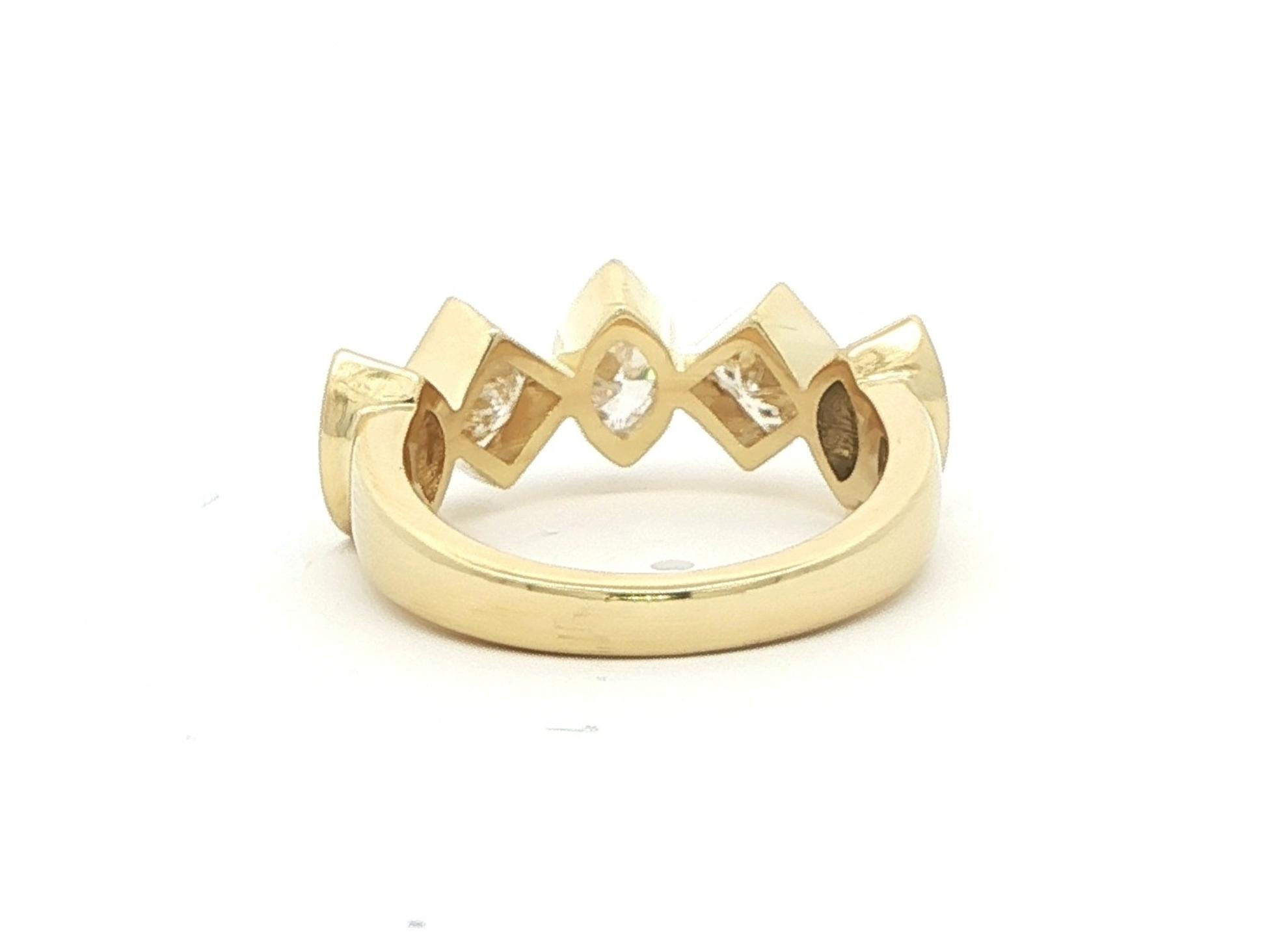 5-Stone Alternating Shapes Bezel-Set Diamond Ring in Yellow Gold (2.06cts TWT) back