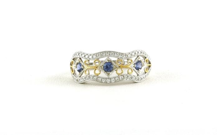 content/products/Two Tone Montana Yogo Sapphire and Diamond Wide Filigree Band in White and Yellow Gold (0.59cts TWT)