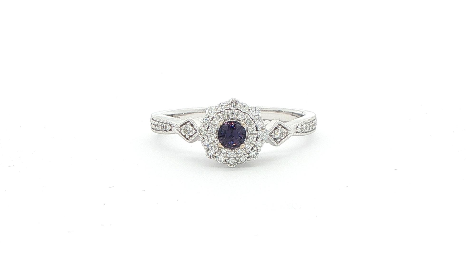 Huckleberry Sapphire and Diamond Double Halo Ring in White Gold (0.37cts TWT)