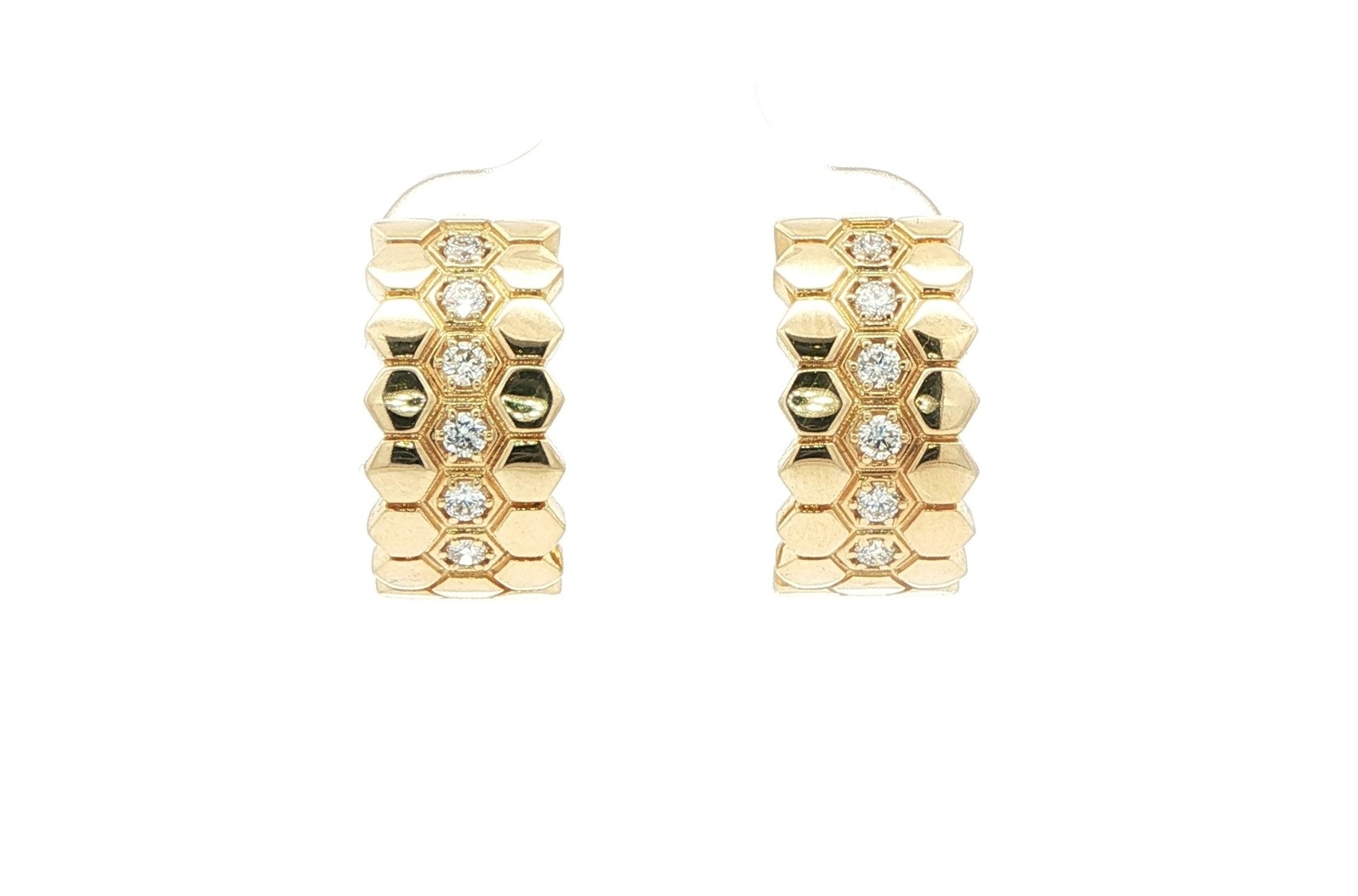 Honeycomb Diamond Hoop Earrings in Yellow Gold (0.30cts TWT)
