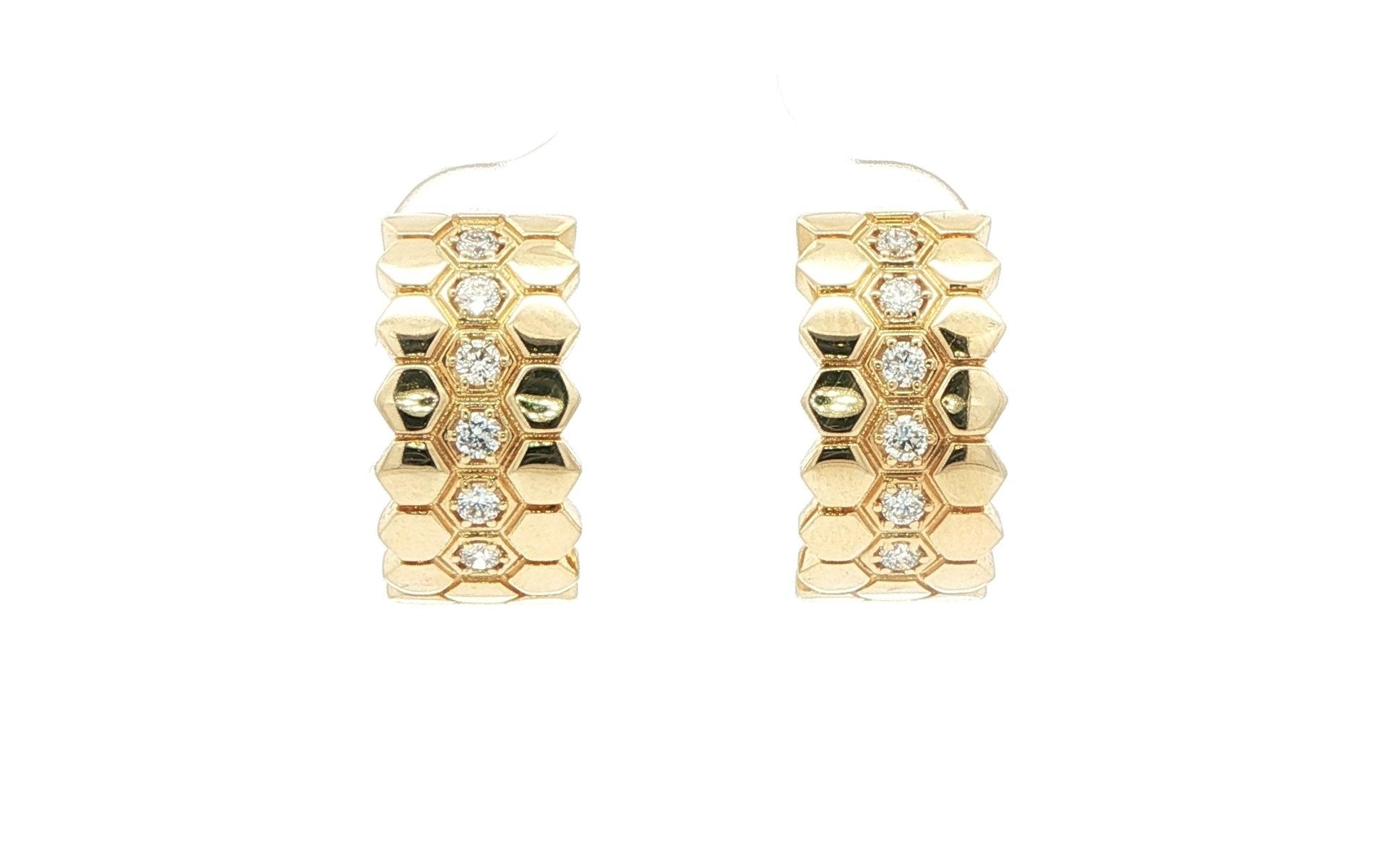 Honeycomb Diamond Hoop Earrings in Yellow Gold (0.30cts TWT)