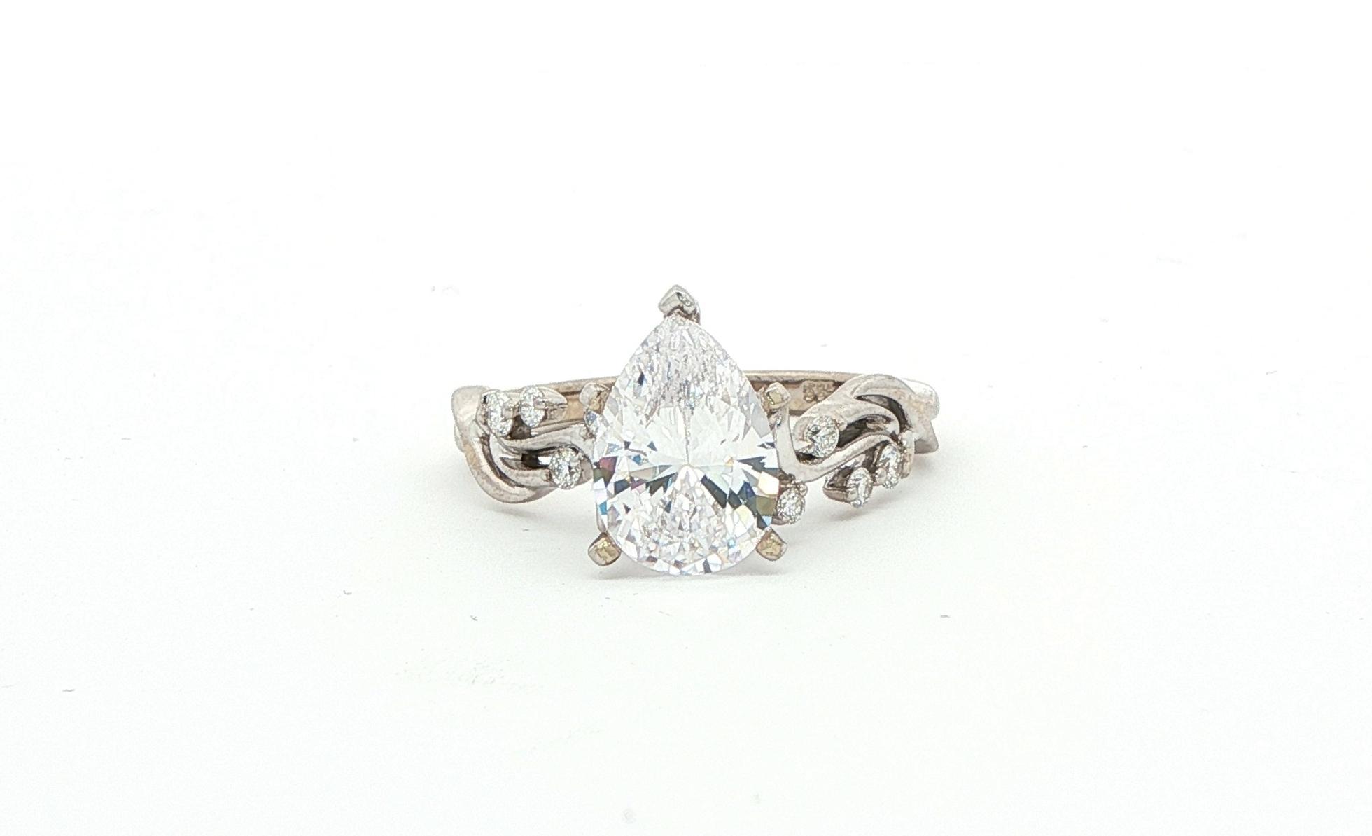 Cubic Zirconium Center with Floral Motif Diamond Ring in White Gold (2.08cts TWT)