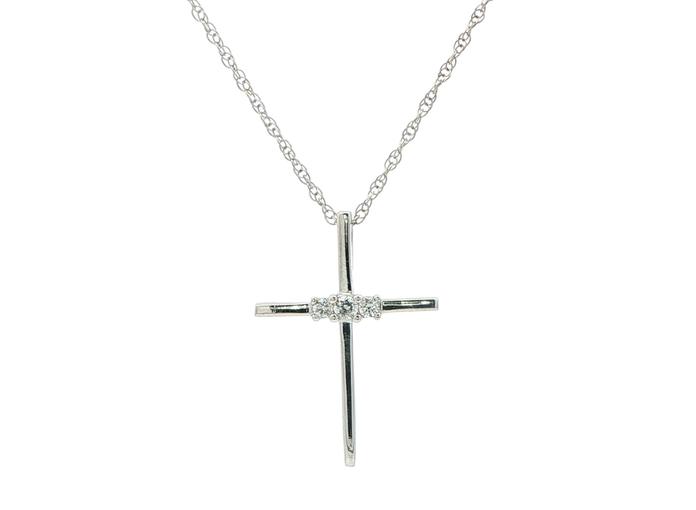 content/products/Three-Stone Prong-Set Diamond Cross Necklace in Sterling Silver (0.08cts TWT)