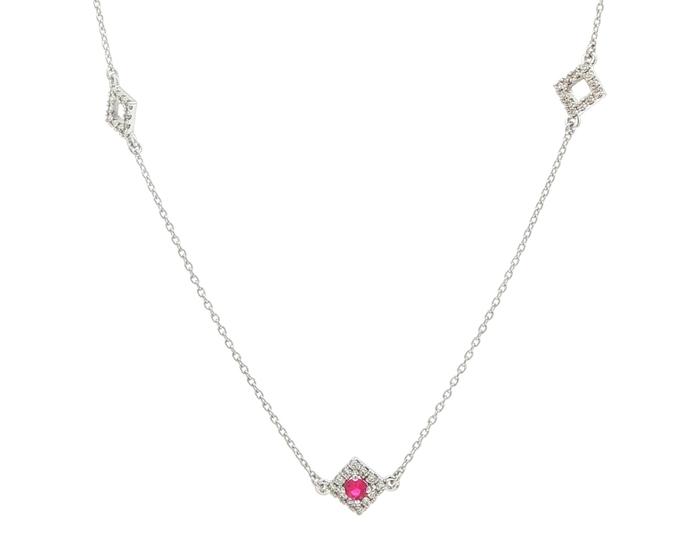 content/products/Ruby with Diamond Halo Station Necklace in White Gold (0.25cts TWT)