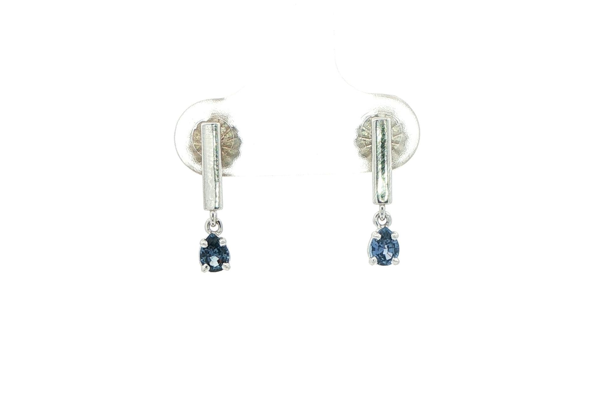 Bar Drop Montana Yogo Sapphire Earrings in White Gold (0.31cts TWT)