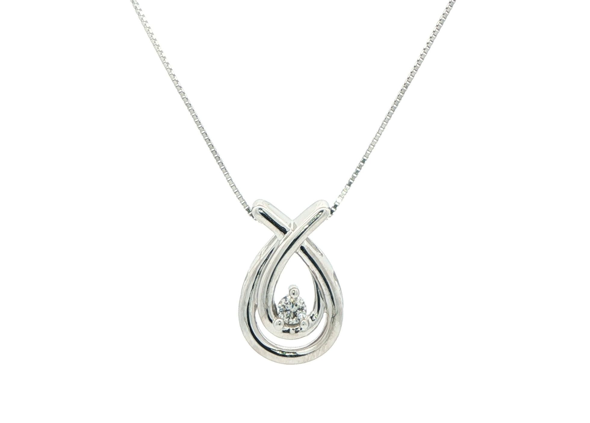 Estate Piece: Double Teardrop Diamond Solitaire Necklace in White Gold (0.10ct)