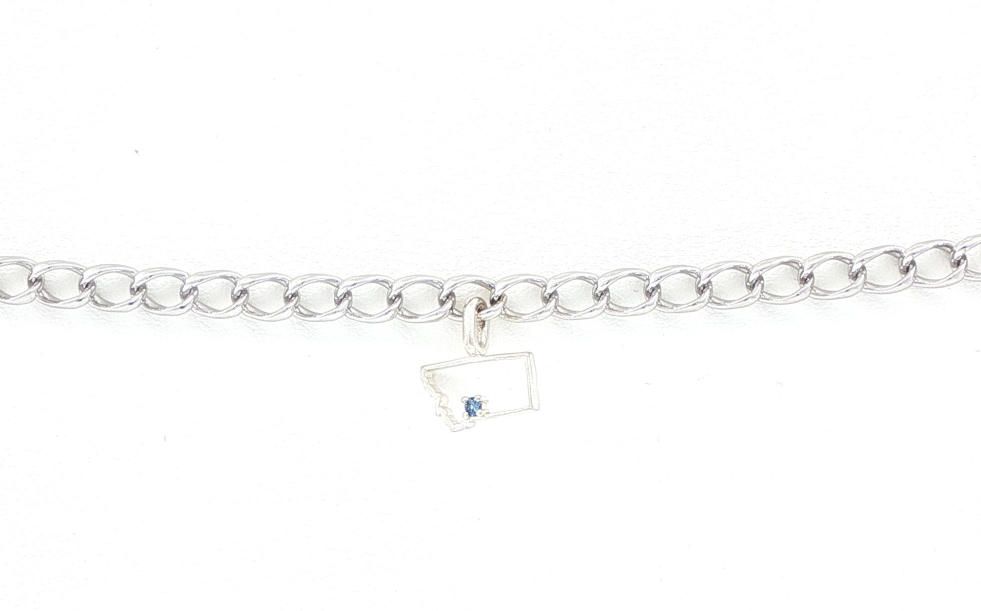 State of Montana Outline Charm Bracelet with Montana Yogo Sapphire in Sterling Silver (0.03cts)