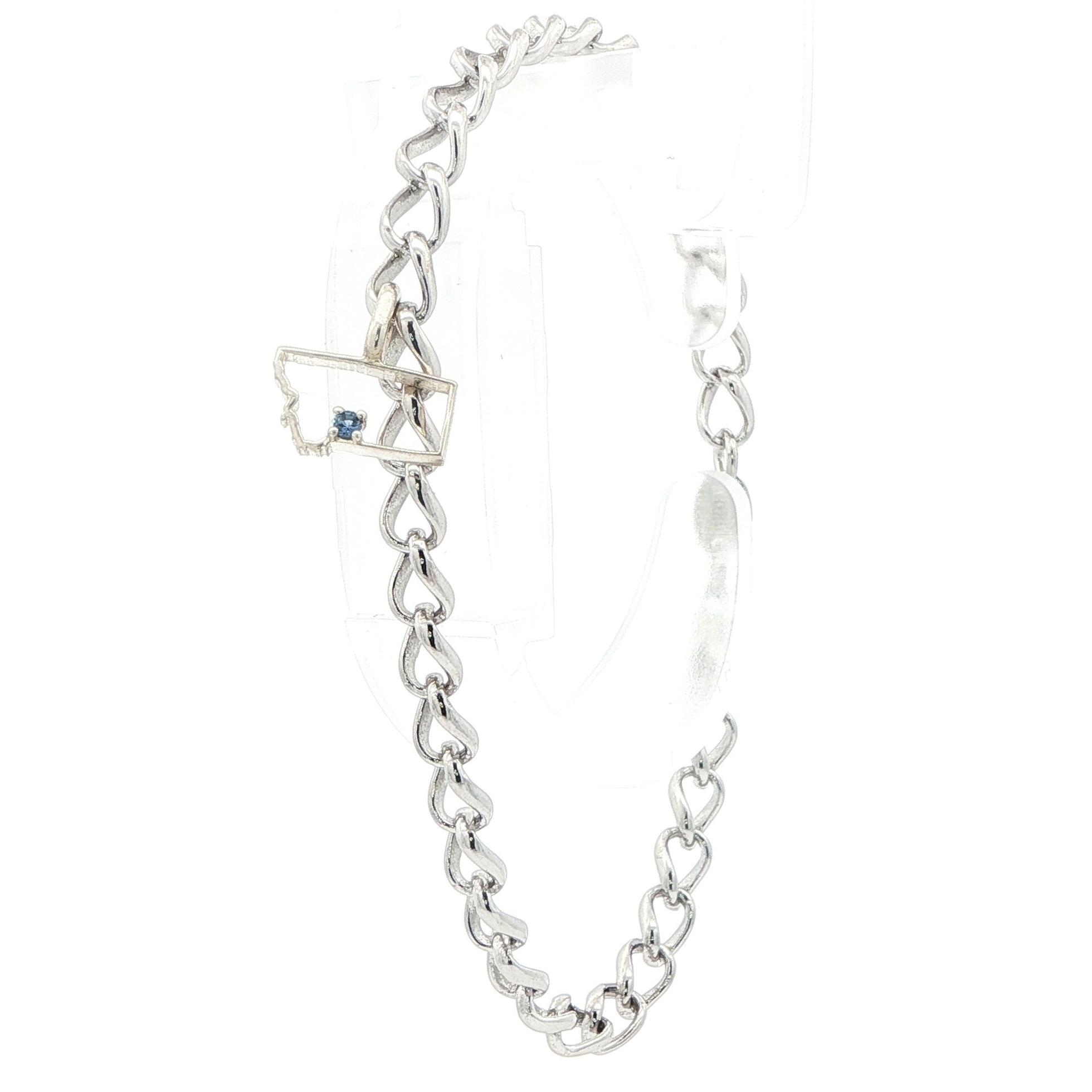 State of Montana with Montana Yogo Sapphire Charm Bracelet in Sterling Silver (0.03ct)