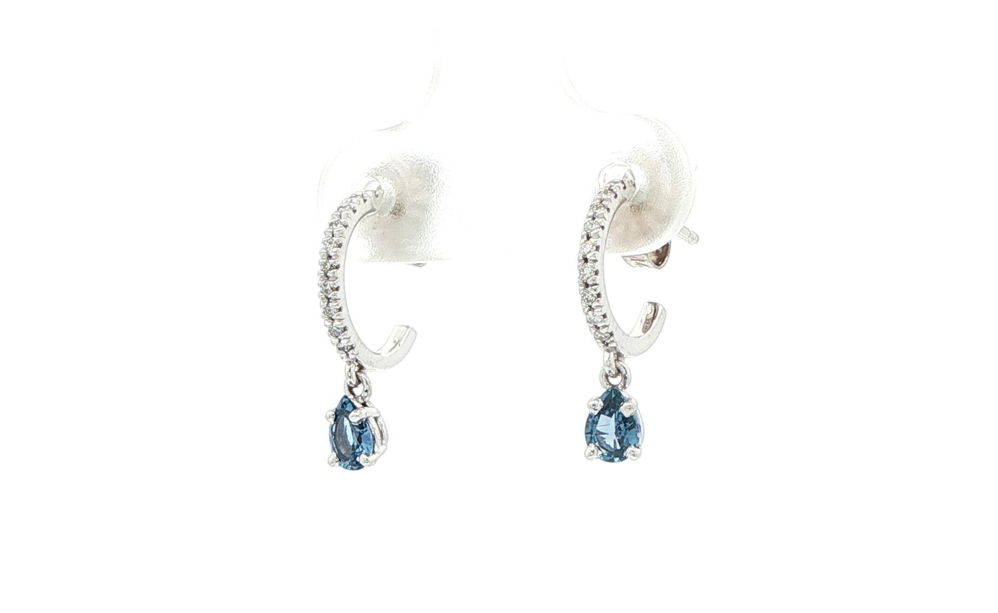 Montana Yogo Sapphire and Diamond Pave Hoop Dangle Earrings in White Gold (0.46cts TWT) angled