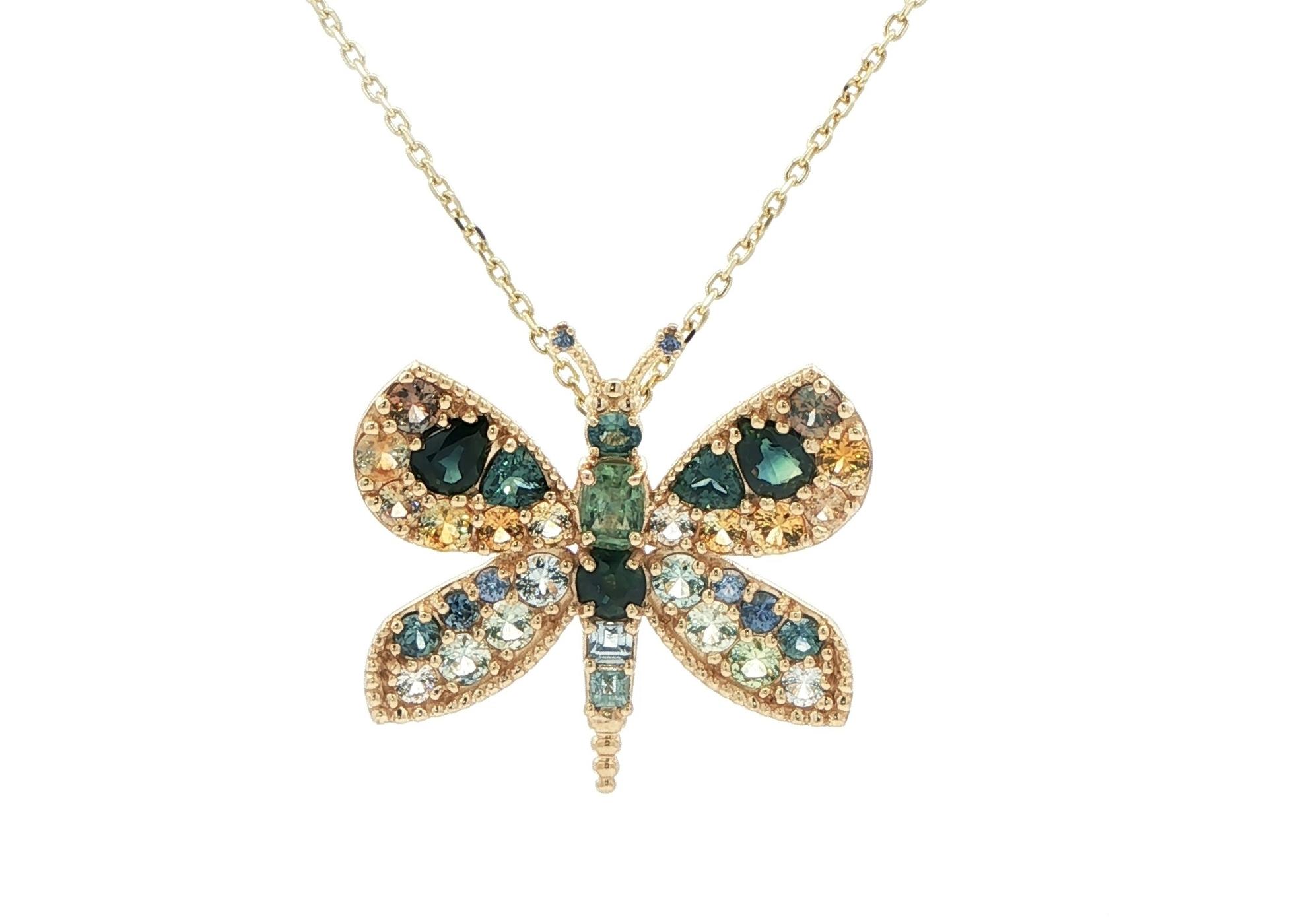 Montana Yogo Sapphire Cluster Butterfly Necklace in Yellow Gold (5.95cts TWT)