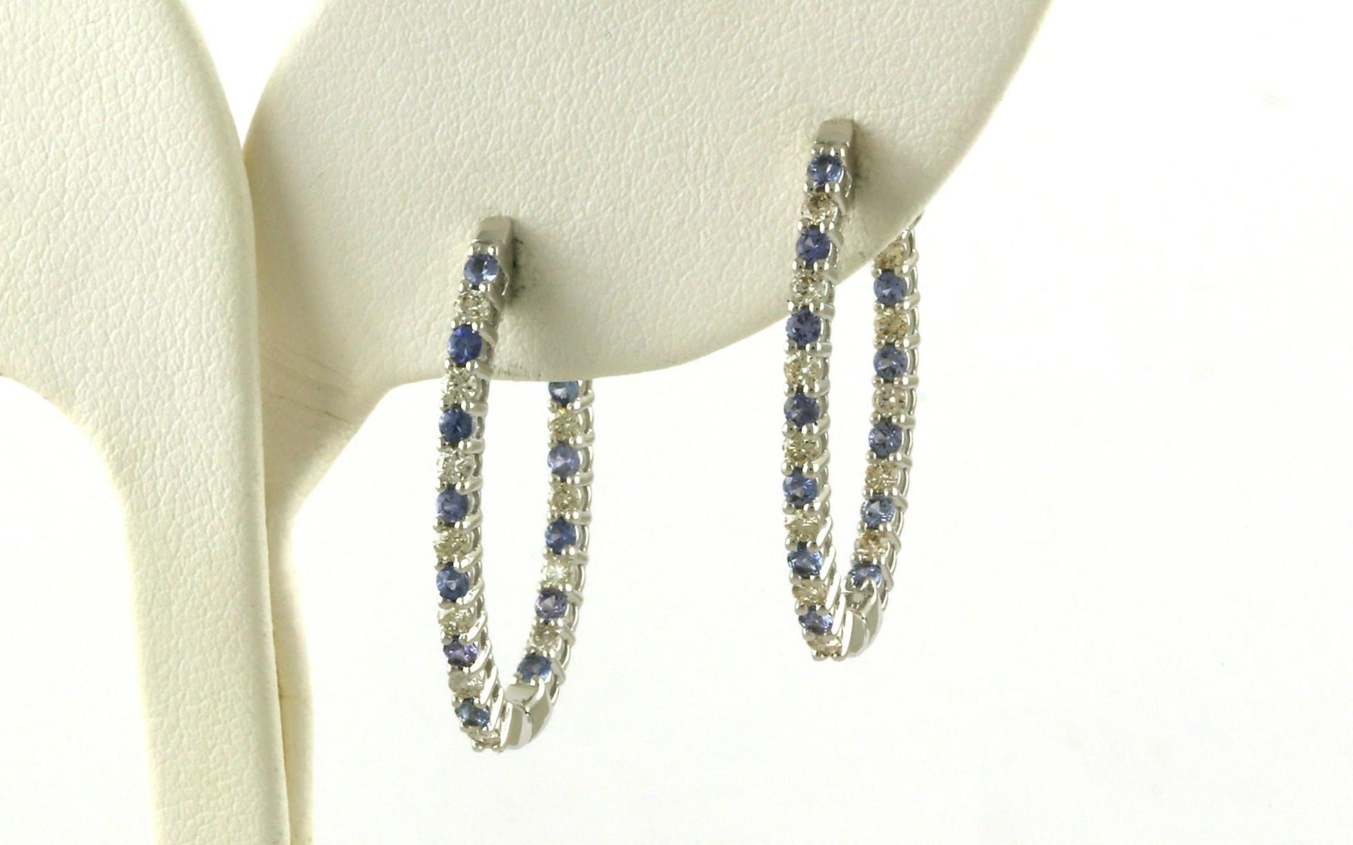 Alternating Montana Yogo Sapphire and Diamond Prong-Set Elongated Inside Outside Hoop Earrings in White Gold (1.00cts TWT)