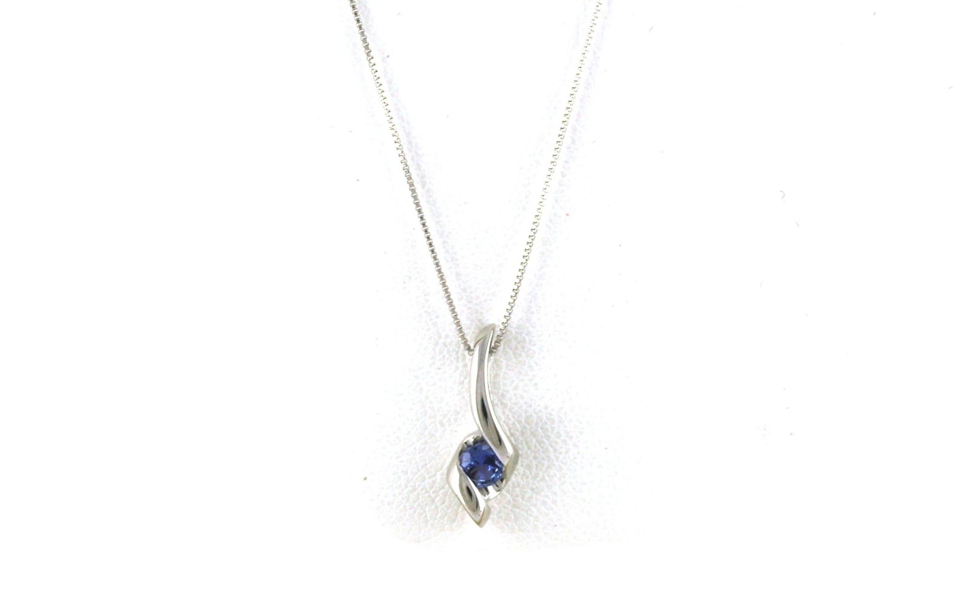 Twist Style Montana Yogo Sapphire Solitaire Necklace in White Gold (0.10ct)