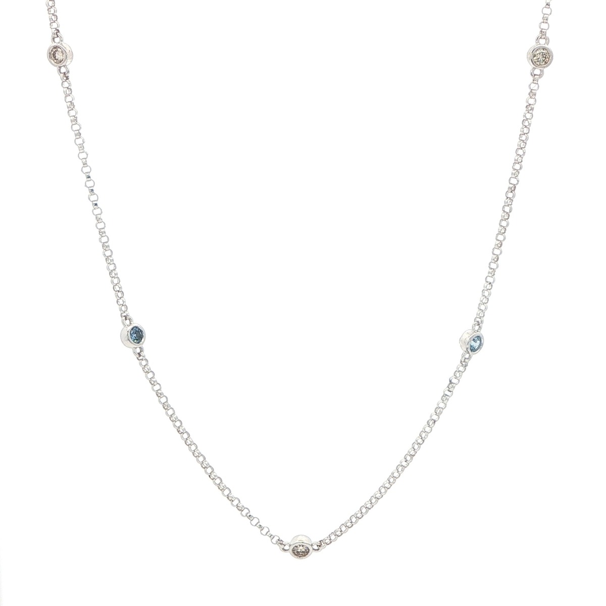 Alternating Bezel-Set Diamond and Montana Yogo Sapphire Station Necklace in White Gold (0.34cts TWT)