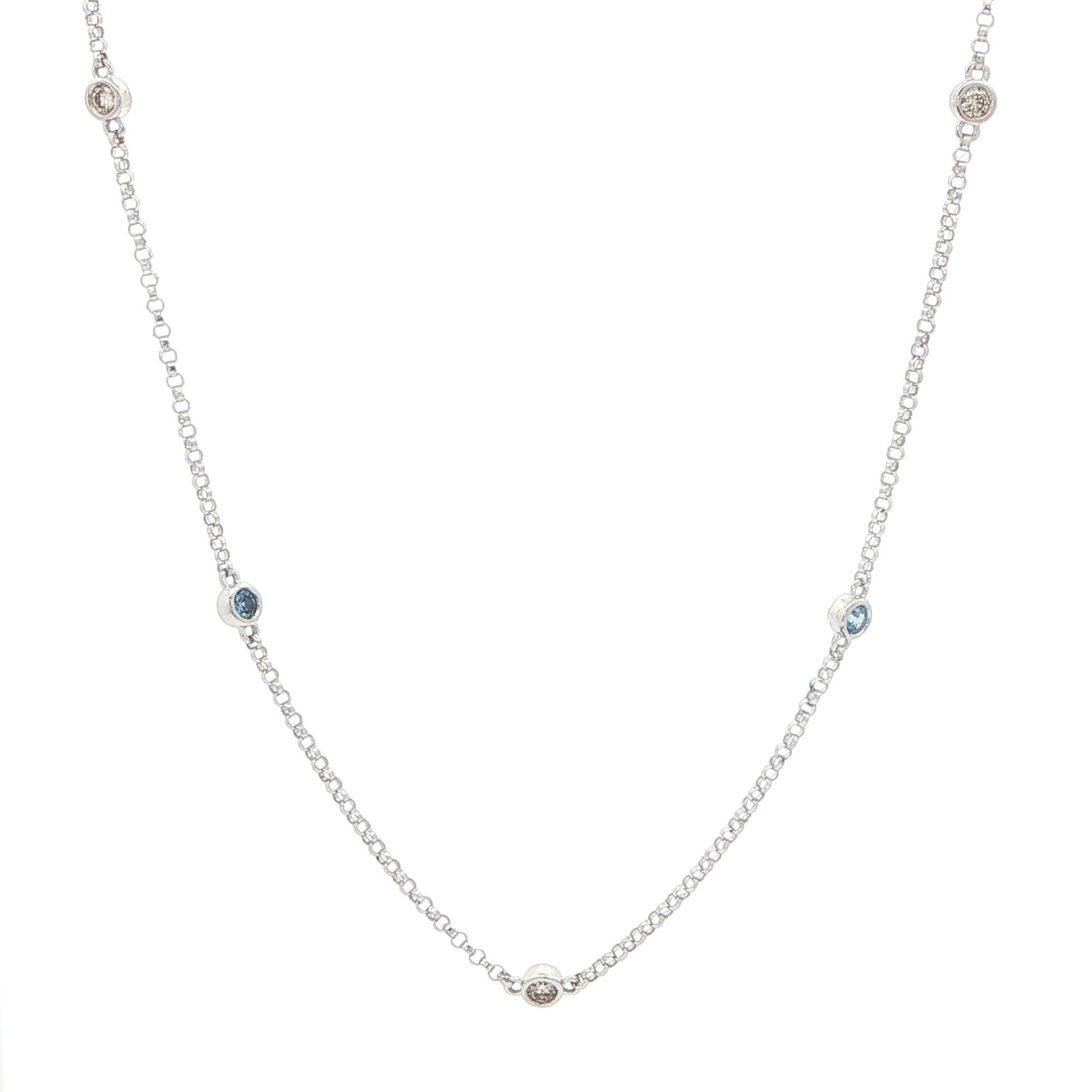 Alternating Bezel-Set Diamond and Montana Yogo Sapphire Station Necklace in White Gold (0.34cts TWT)