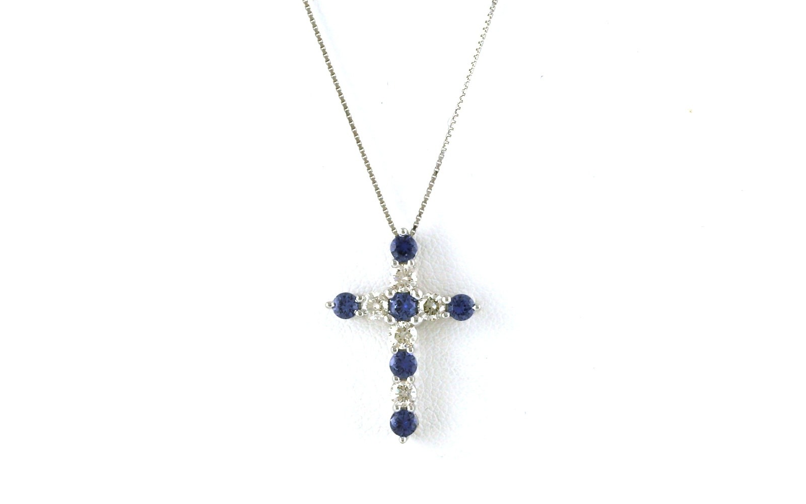 Alternating Montana Yogo Sapphire and Diamond Cross Necklace in White Gold (1.125cts TWT)