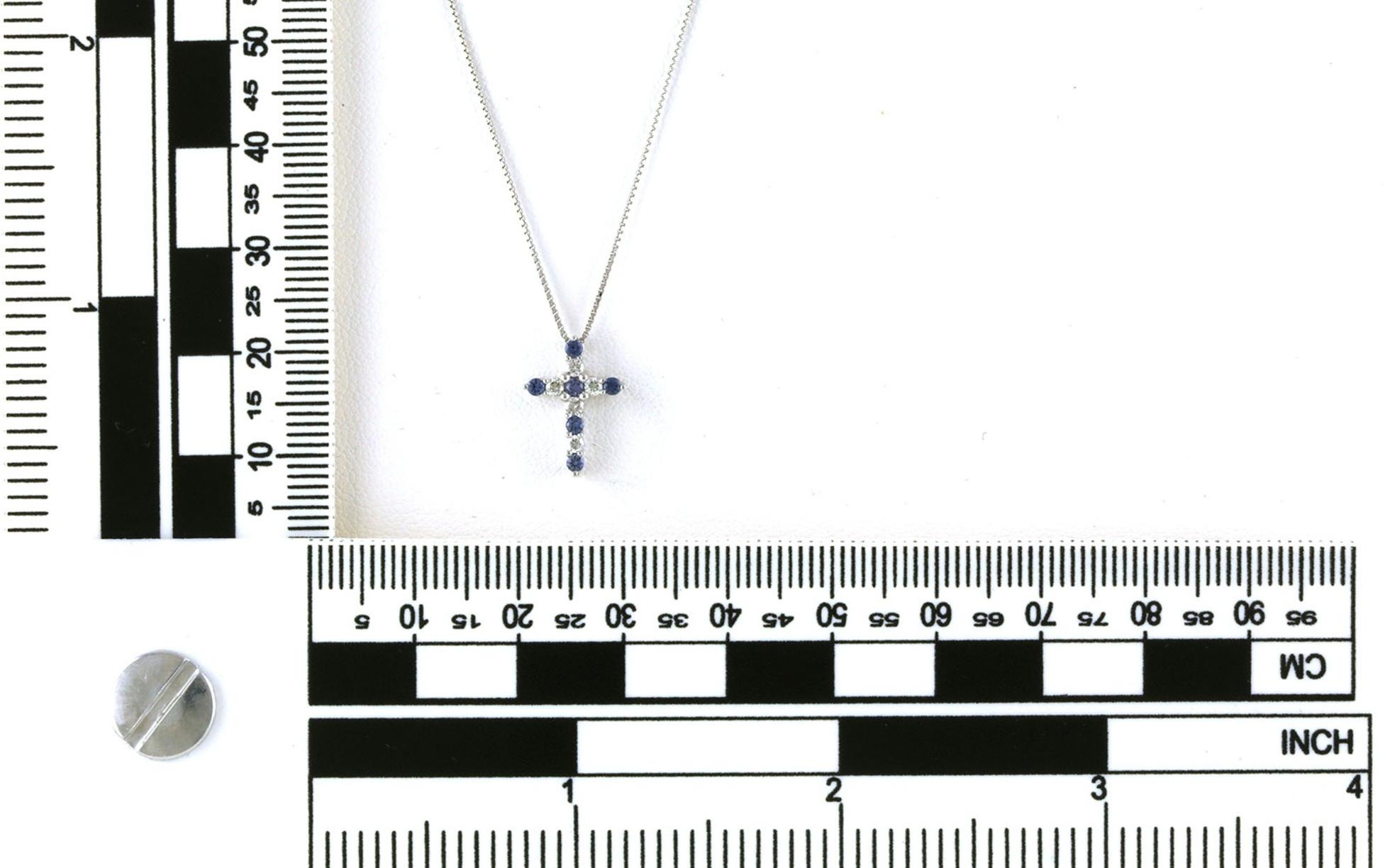 Alternating 11-stone Montana Yogo Sapphire and Diamond Cross Necklace in White Gold (0.23cts TWT) scale