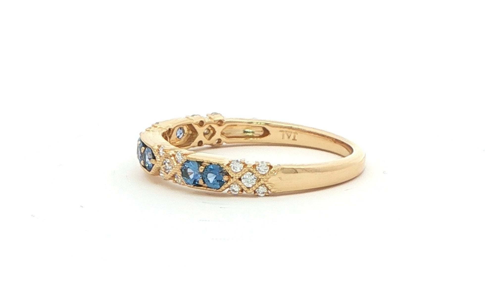 Criss-Cross Milgrain Montana Yogo Sapphire and Diamond Ring in Yellow Gold (0.45cts TWT) side