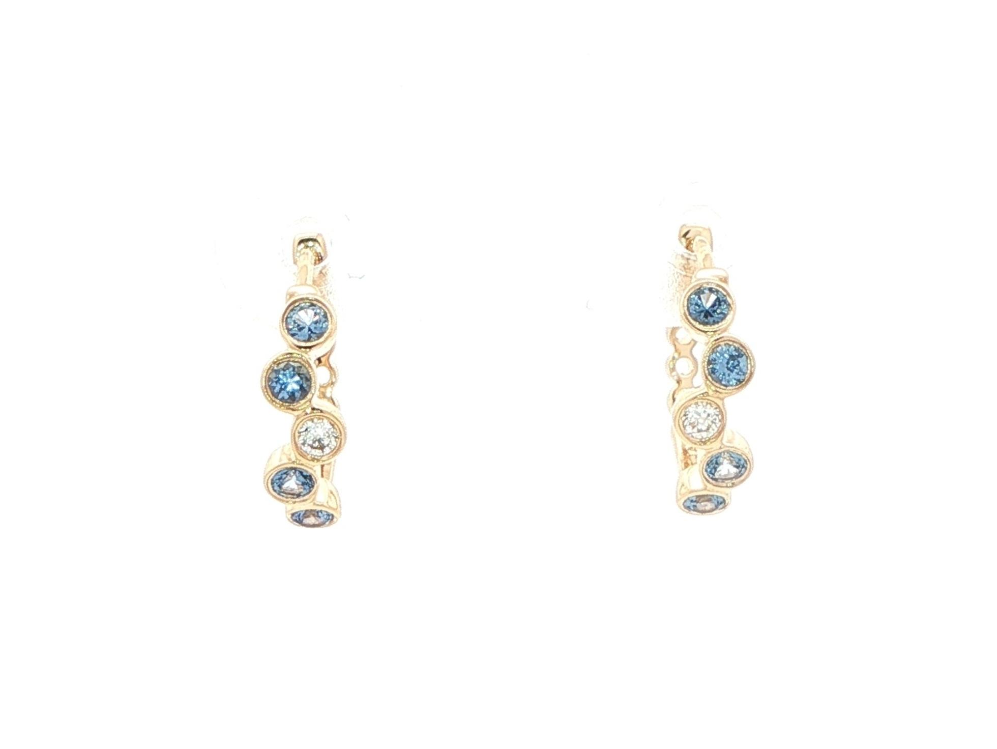 5-Stone Bezel-Set Montana Yogo Sapphire and Diamond Zig-Zag Hoop Earrings in Yellow Gold (0.28cts TWT)