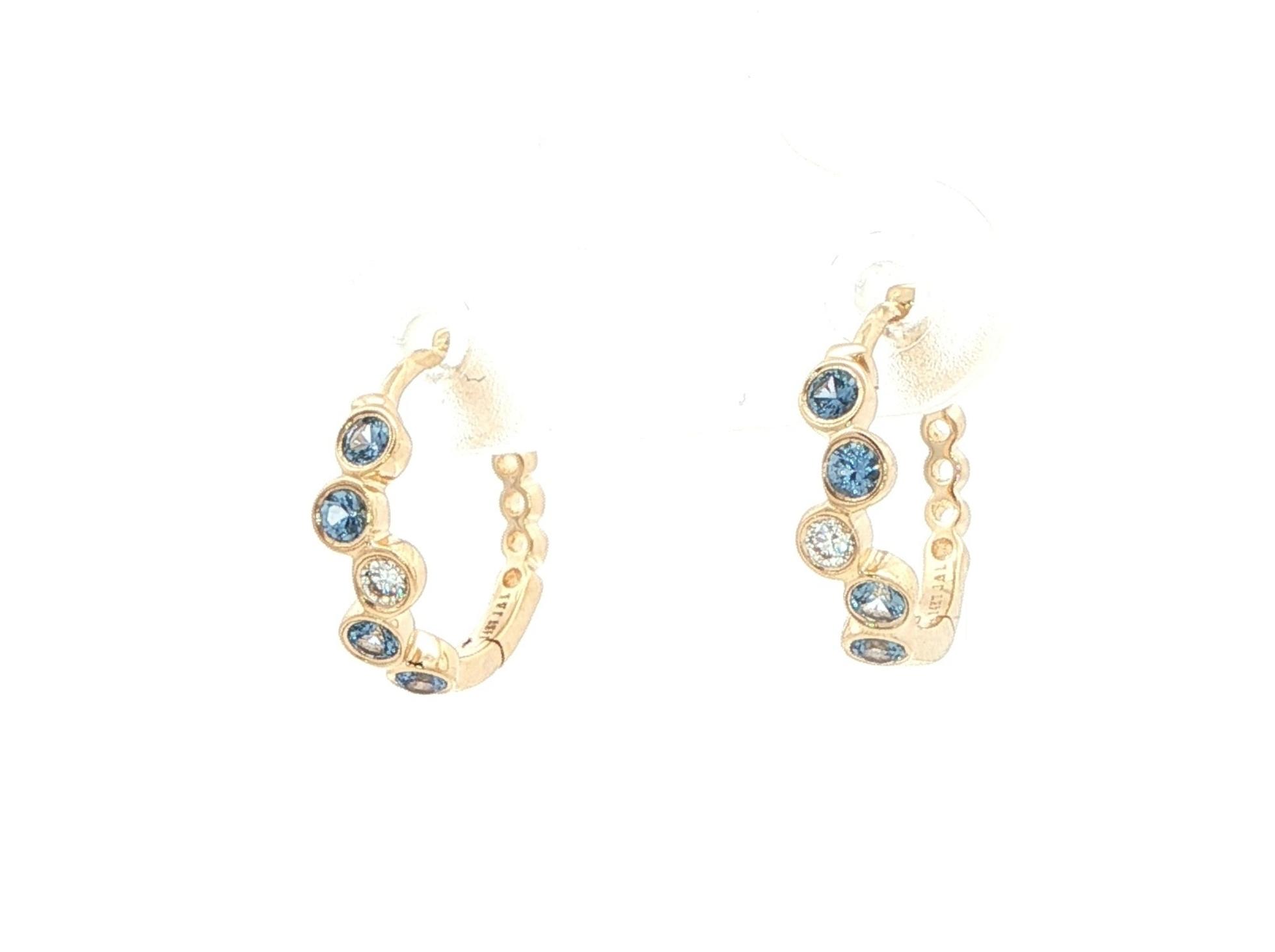 5-Stone Bezel-Set Montana Yogo Sapphire and Diamond Zig-Zag Hoop Earrings in Yellow Gold (0.28cts TWT) side