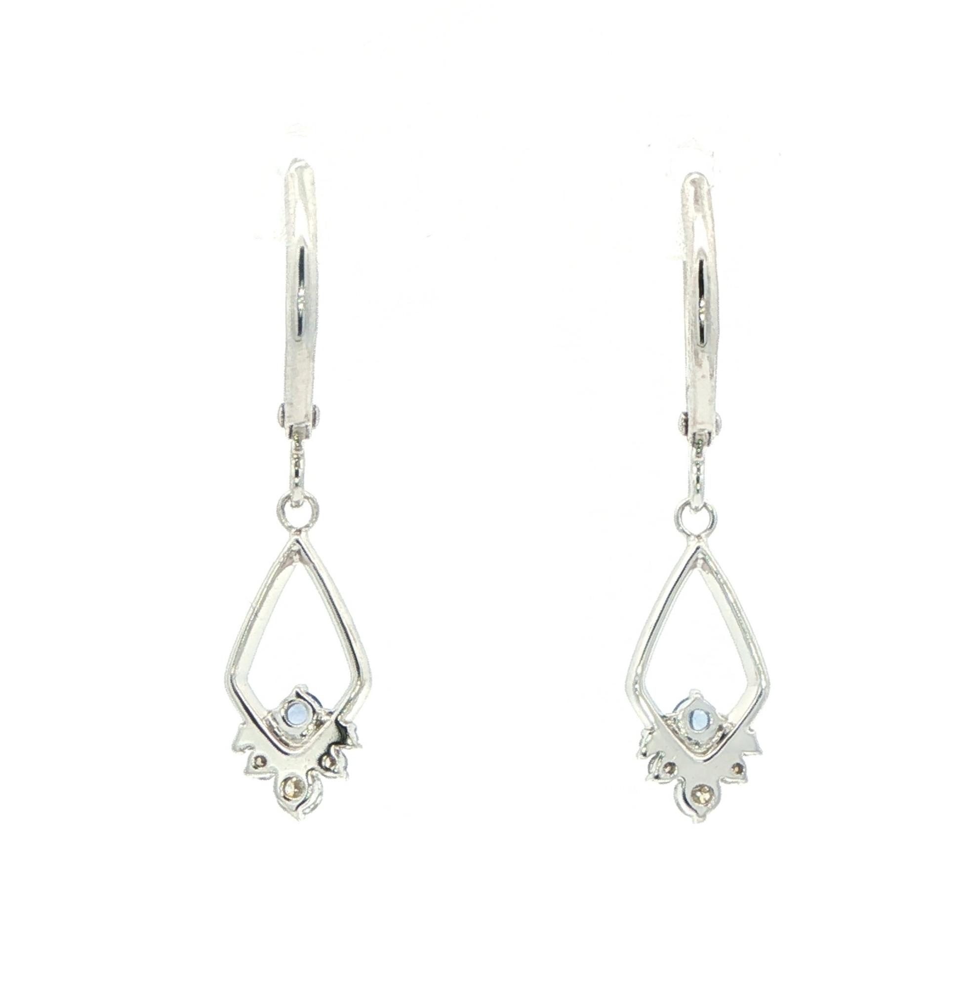 Elongated Kite Montana Yogo Sapphire Diamond Dangle Earrings in White Gold (0.22cts TWT) back